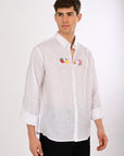 Riviera Escape White Embroidered Relaxed Fit Shirt