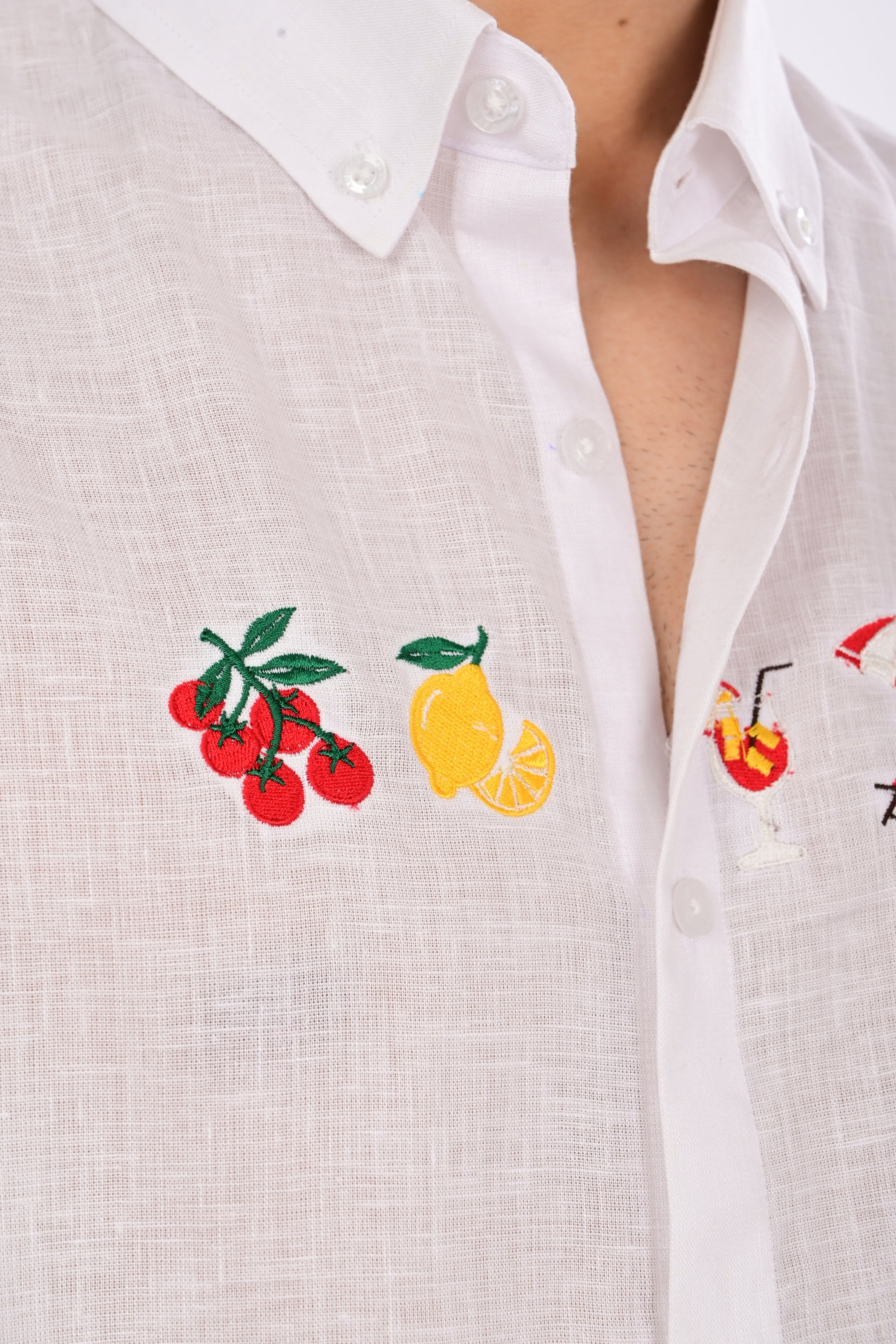 Riviera Escape White Embroidered Relaxed Fit Shirt