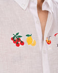 Riviera Escape White Embroidered Relaxed Fit Shirt