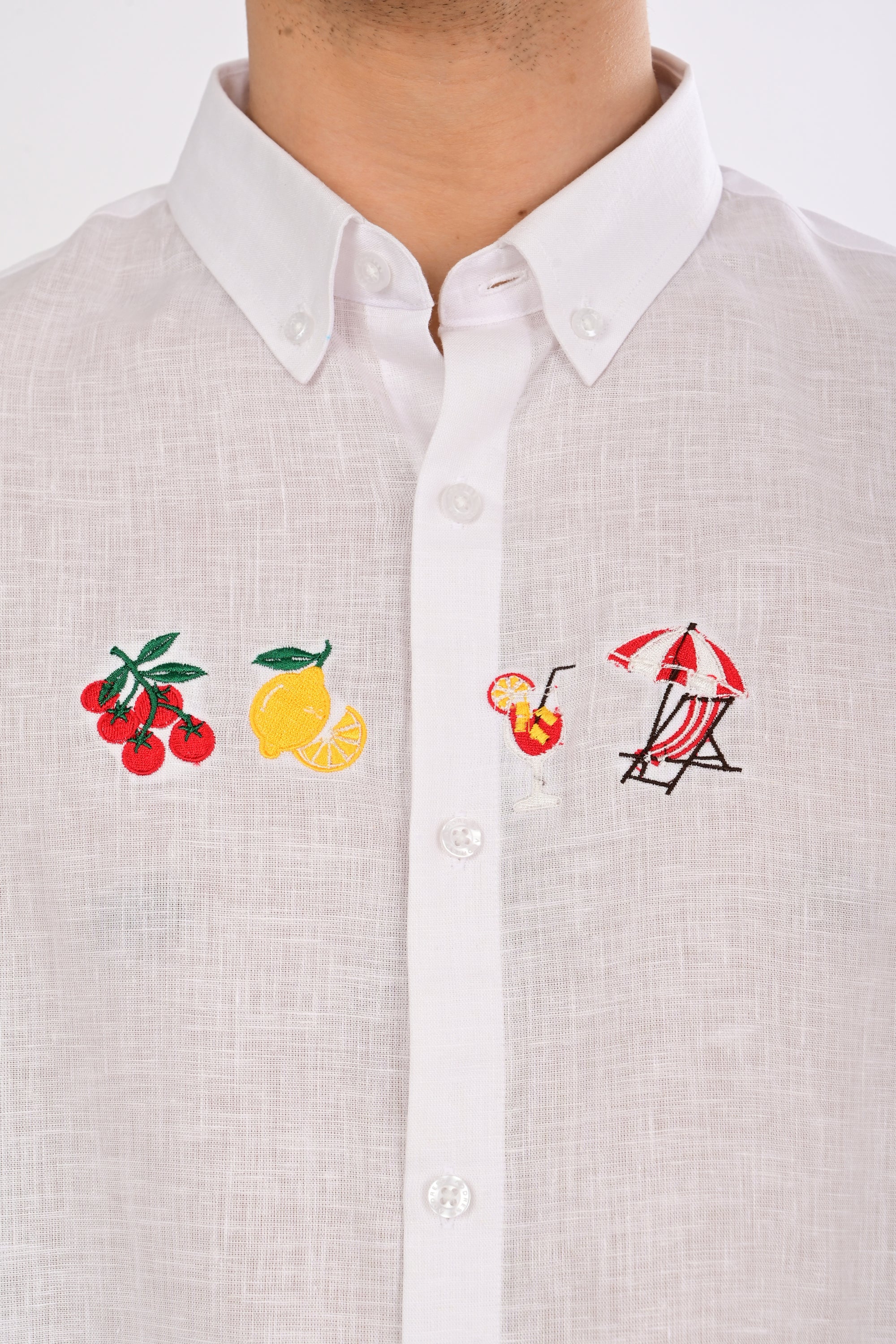 Riviera Escape White Embroidered Relaxed Fit Shirt