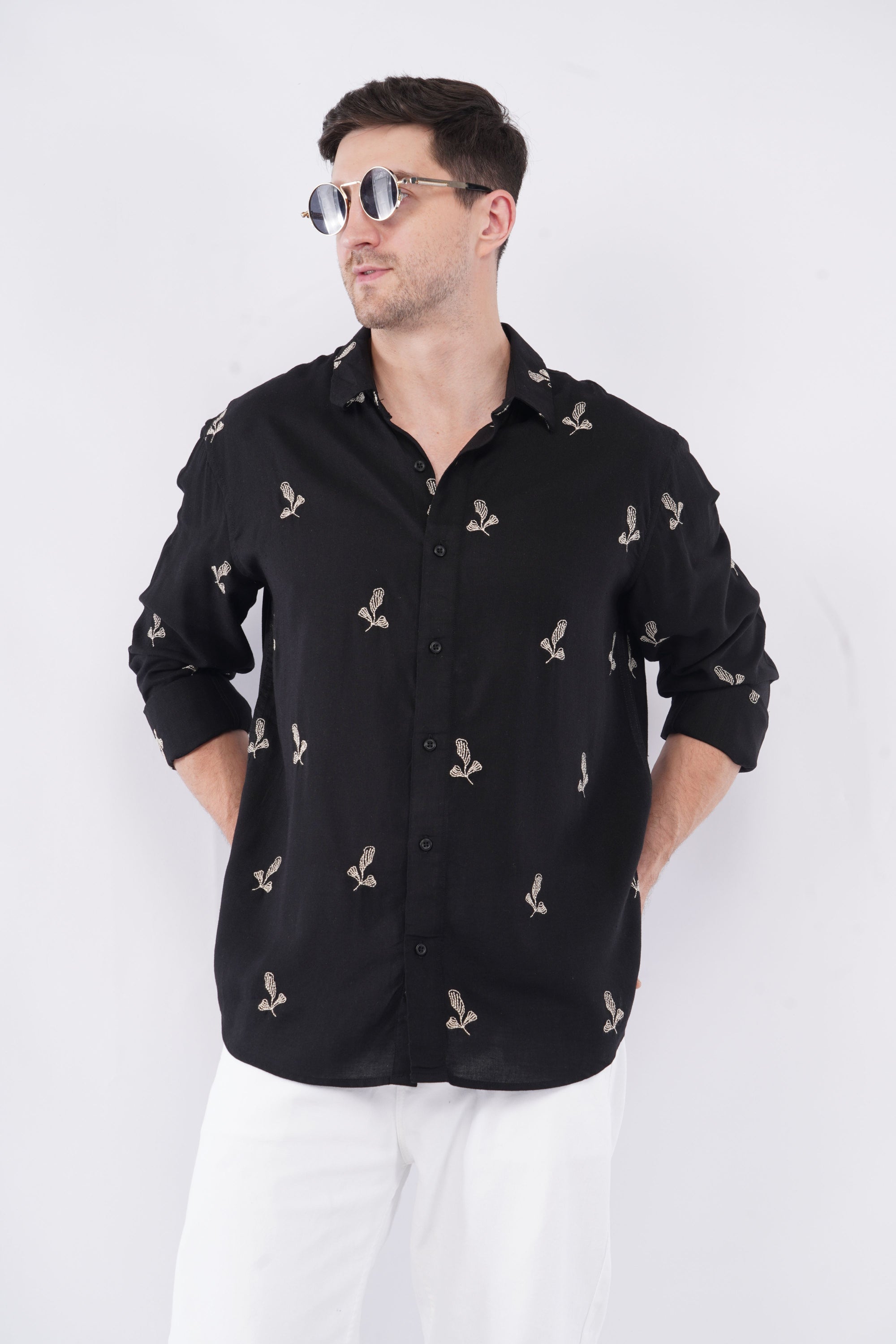Relaxed Fit Black Embroidery Shirt