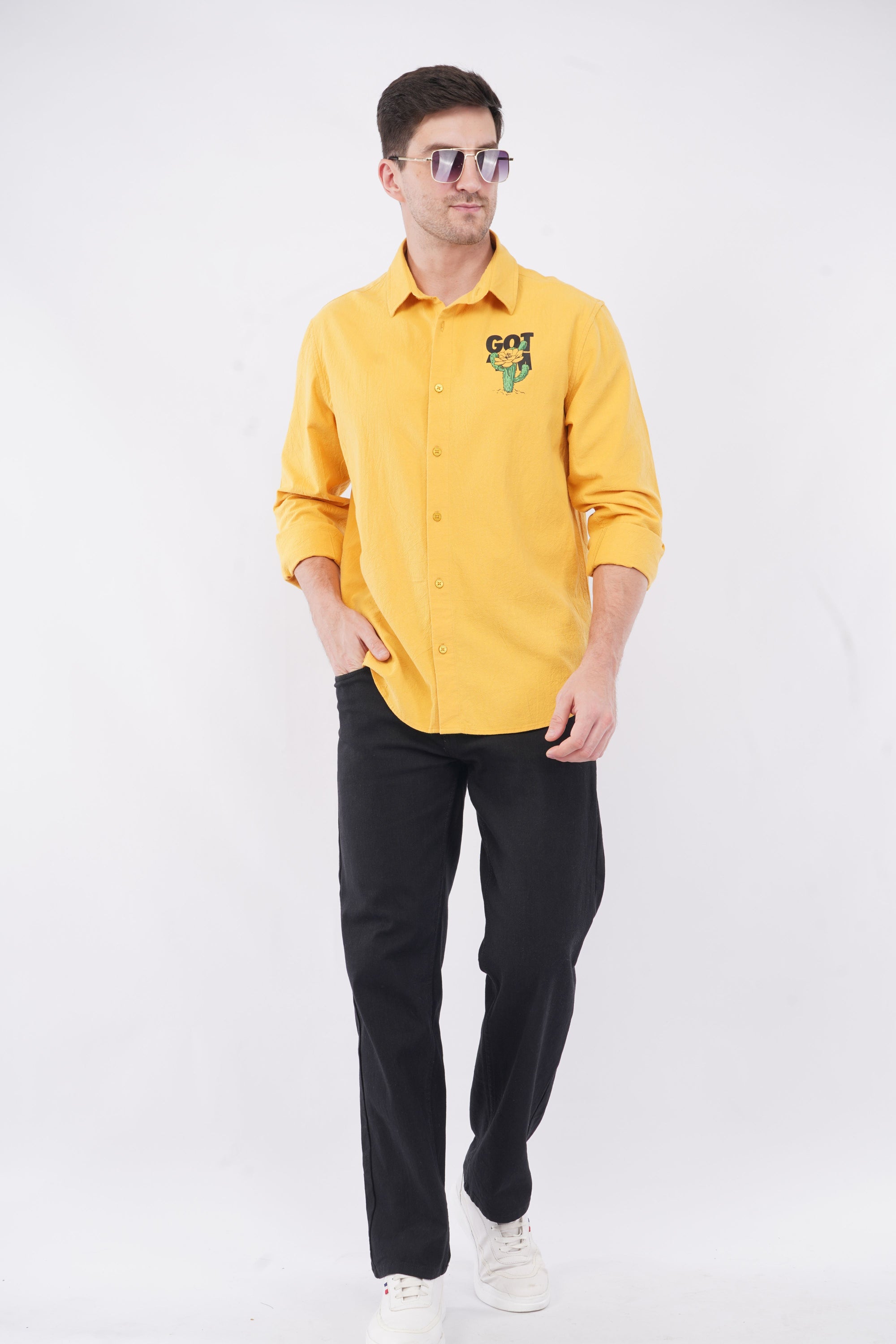 Golden Yellow Relaxed Fit Printed Shirt