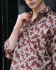 Wine Red Printed Tapered Fit Full Sleeve Shirt