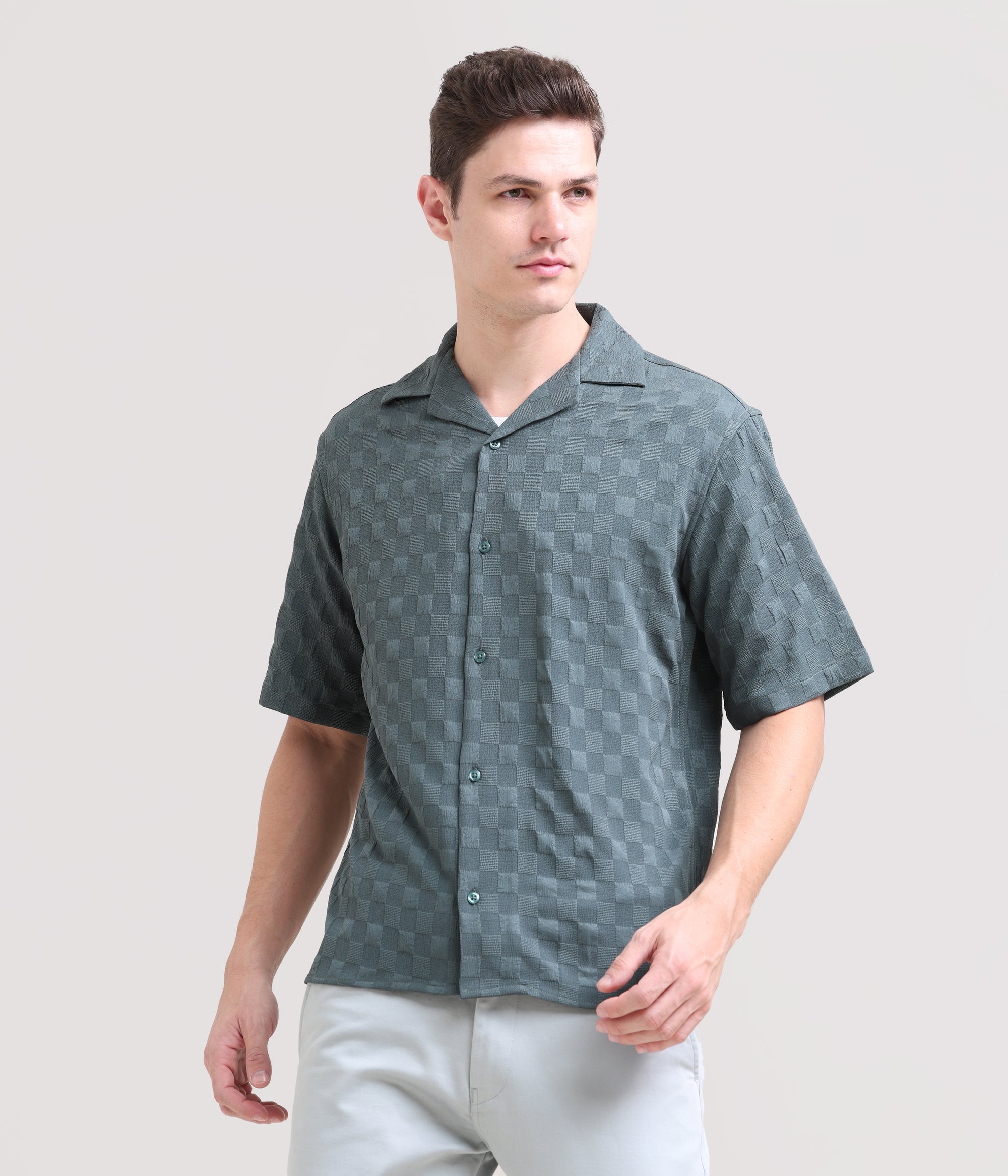 Driftwood Drape: Solid Half Sleeve Overhanging Shirt