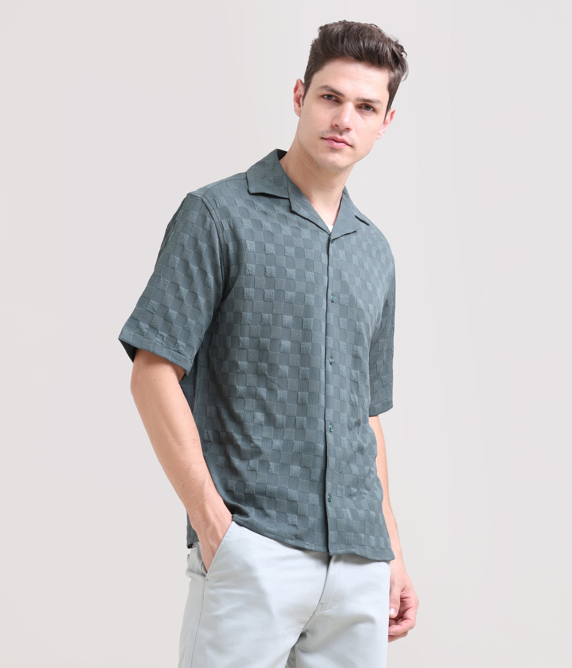 Driftwood Drape: Solid Half Sleeve Overhanging Shirt