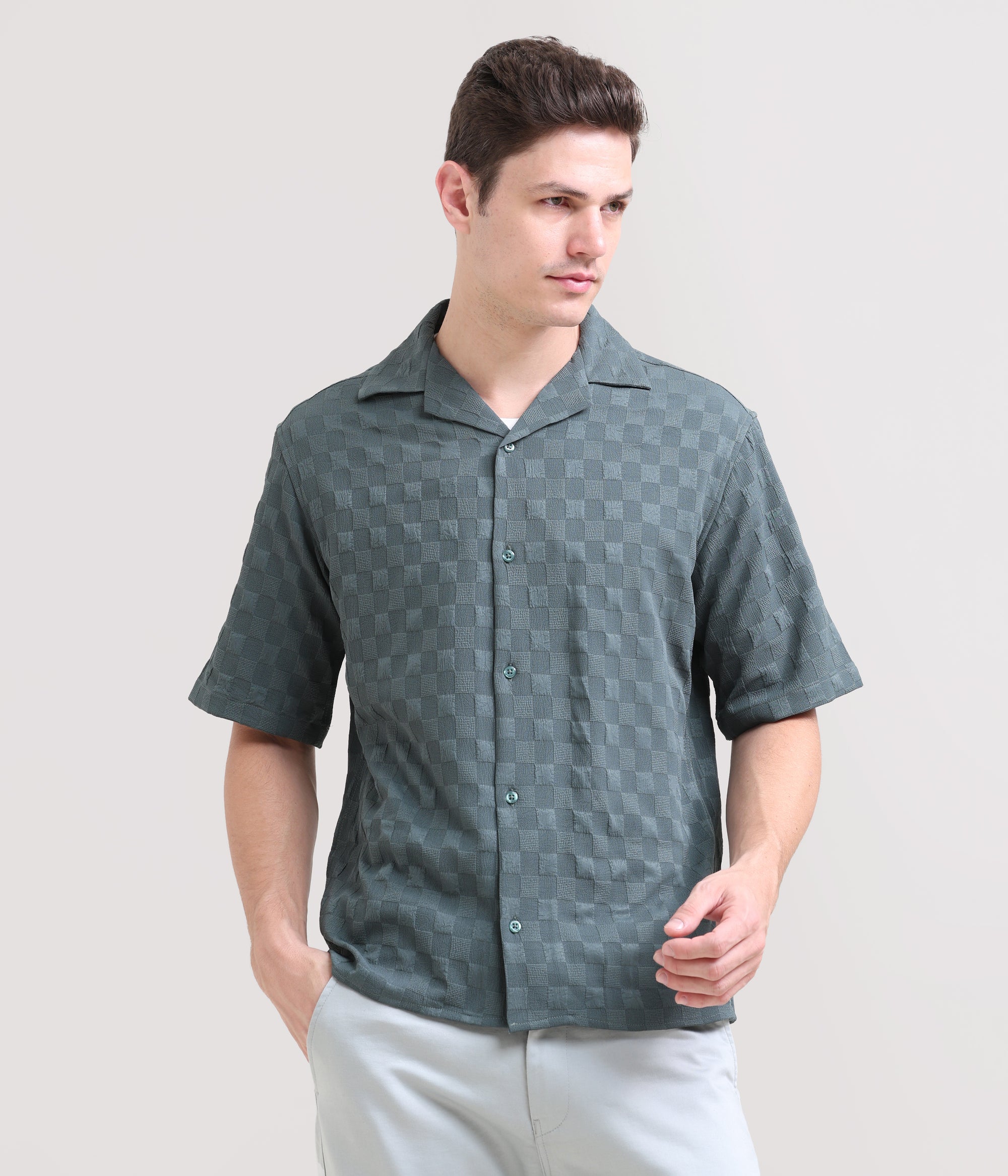 Driftwood Drape: Solid Half Sleeve Overhanging Shirt