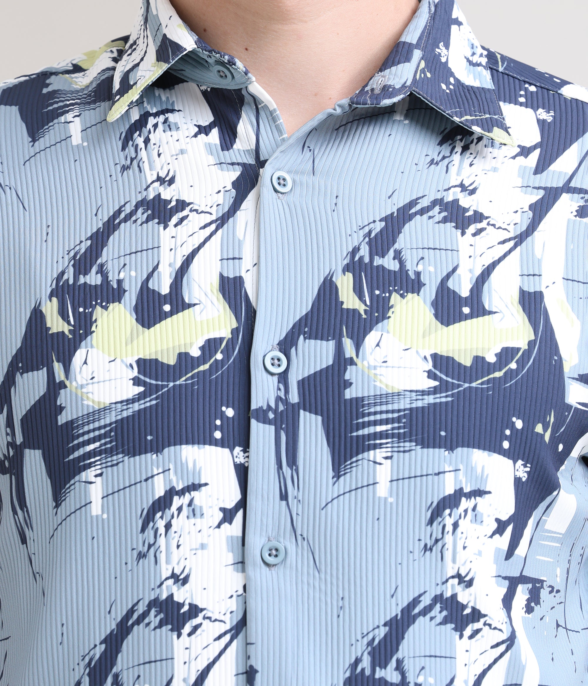 Slate Symphony: Printed Grey Tapered Fit Full Sleeve Shirt