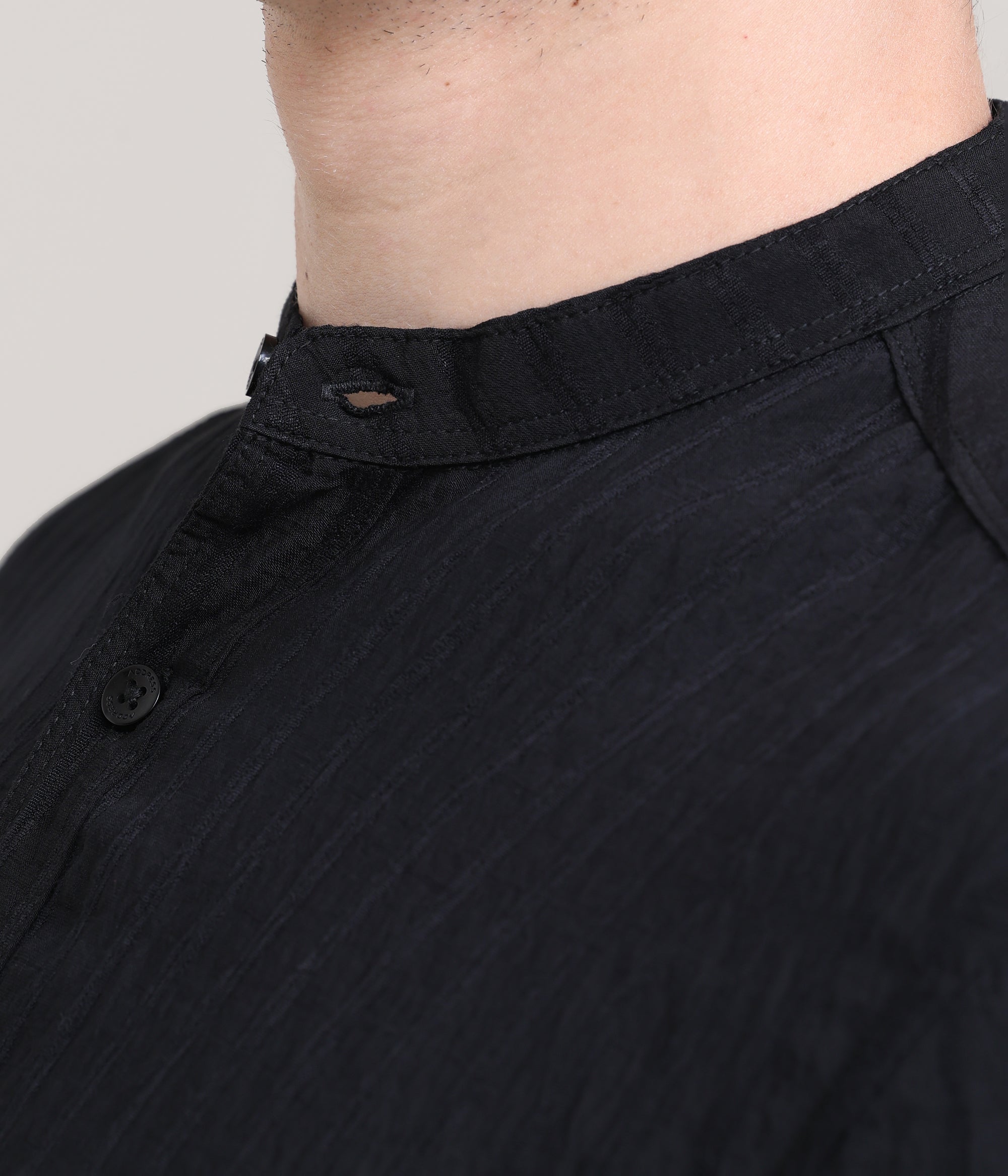 Midnight Classic: Solid Black Regular Fit Half Sleeve Shirt