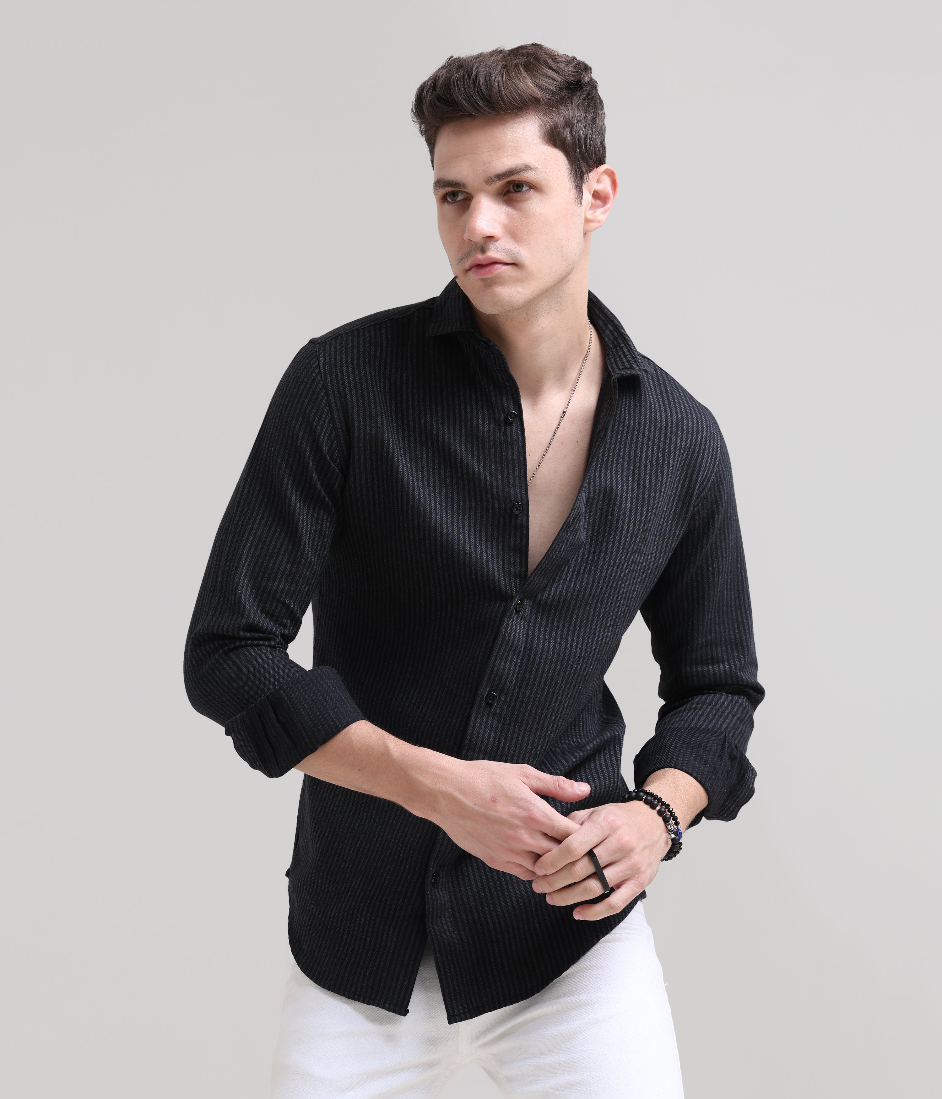 Striped Black Full Sleeve Tapered Fit Shirt