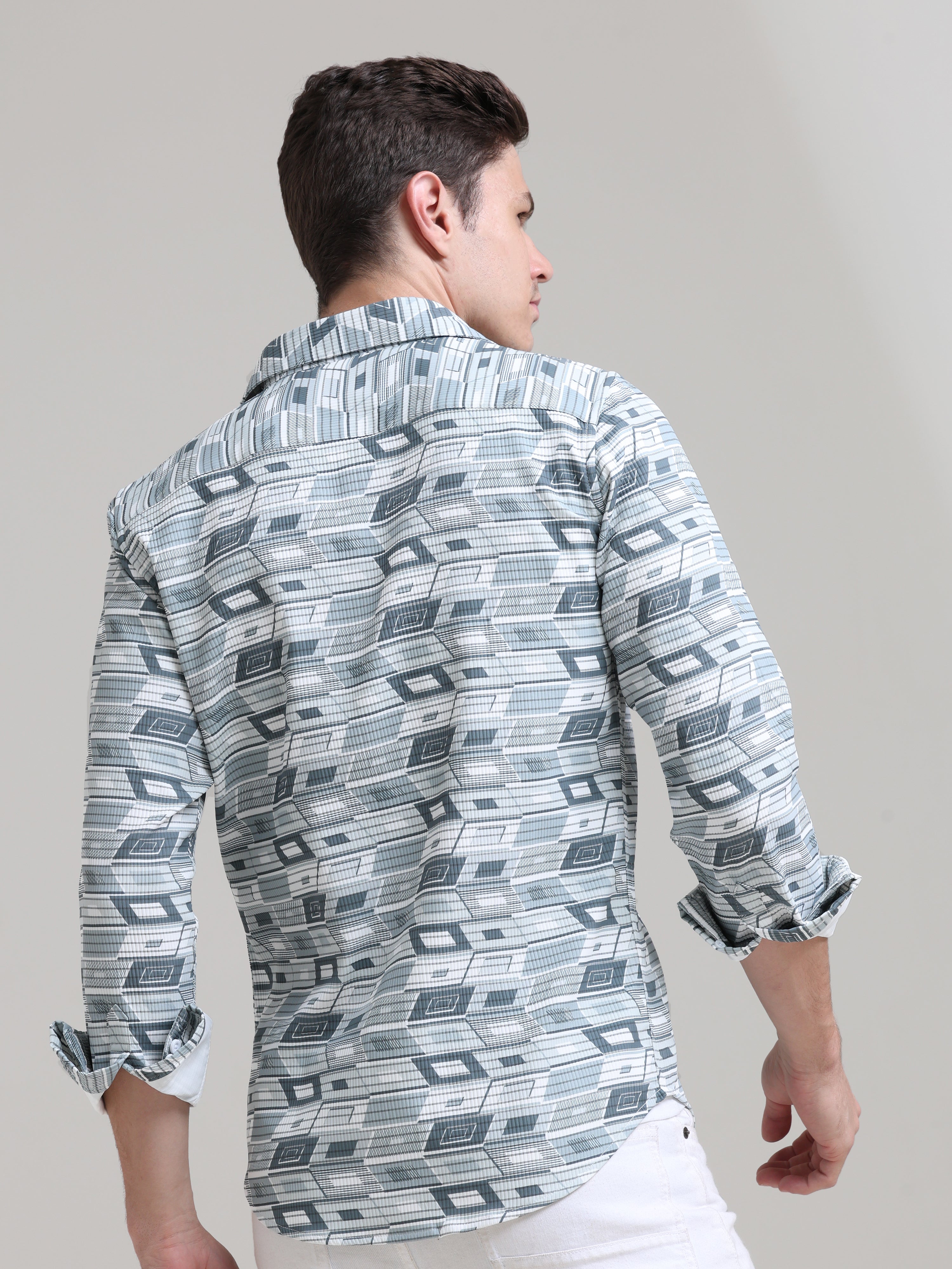 Spring Breeze: Printed Mint Green Tapered Fit Shirt