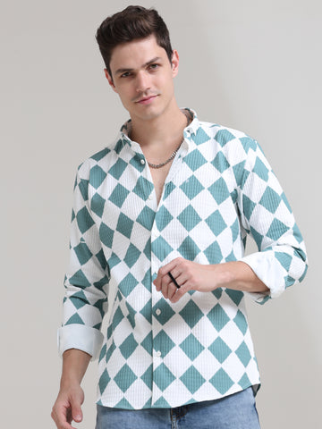 Aqua Mirage: Printed Teal Slim Fit Shirt – Address Apparels