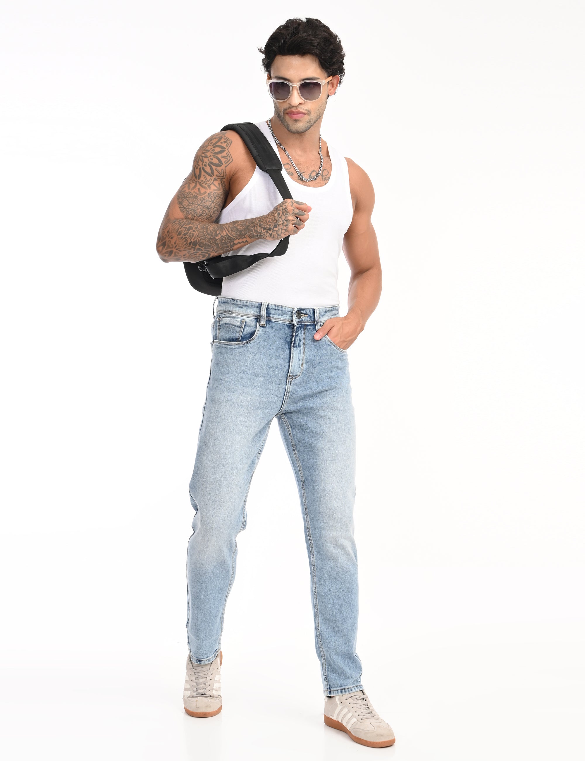 Comfort Fit Blue Denim Pants