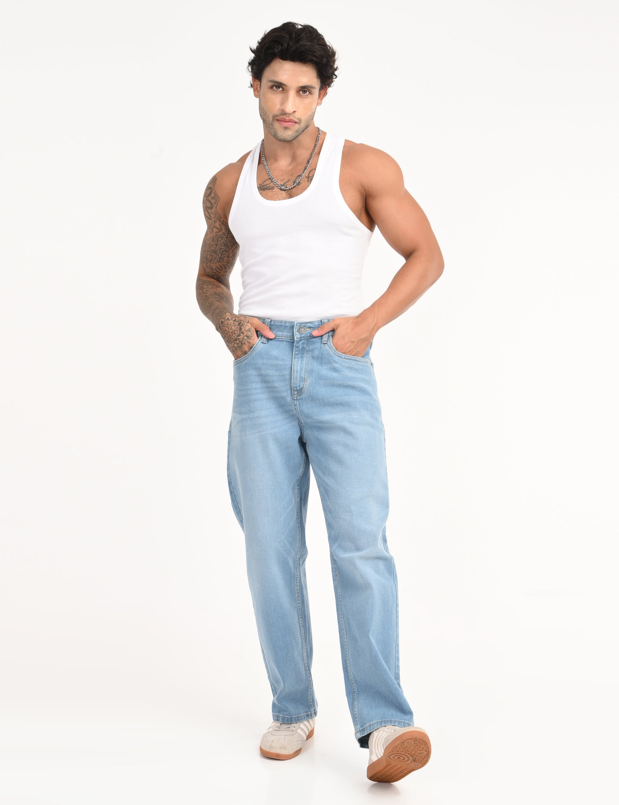 Straight Fit Blue Denim Pants