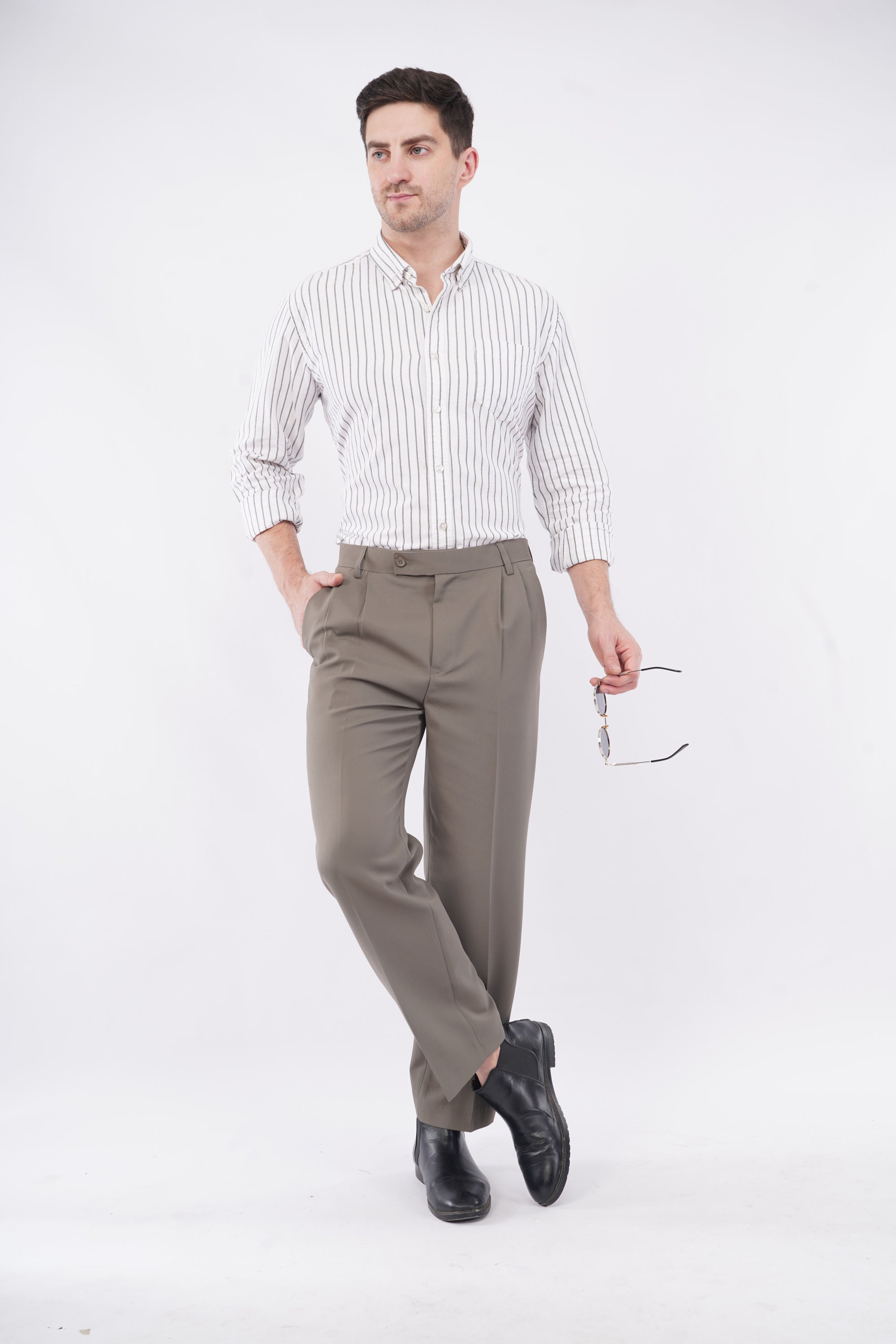 Korean 2 Pleat Olive Formal Pants