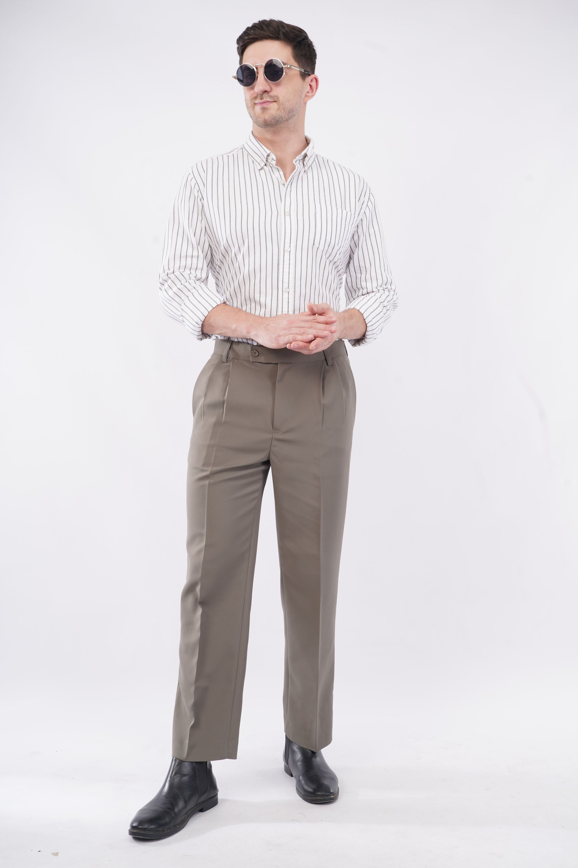 Korean 2 Pleat Olive Formal Pants
