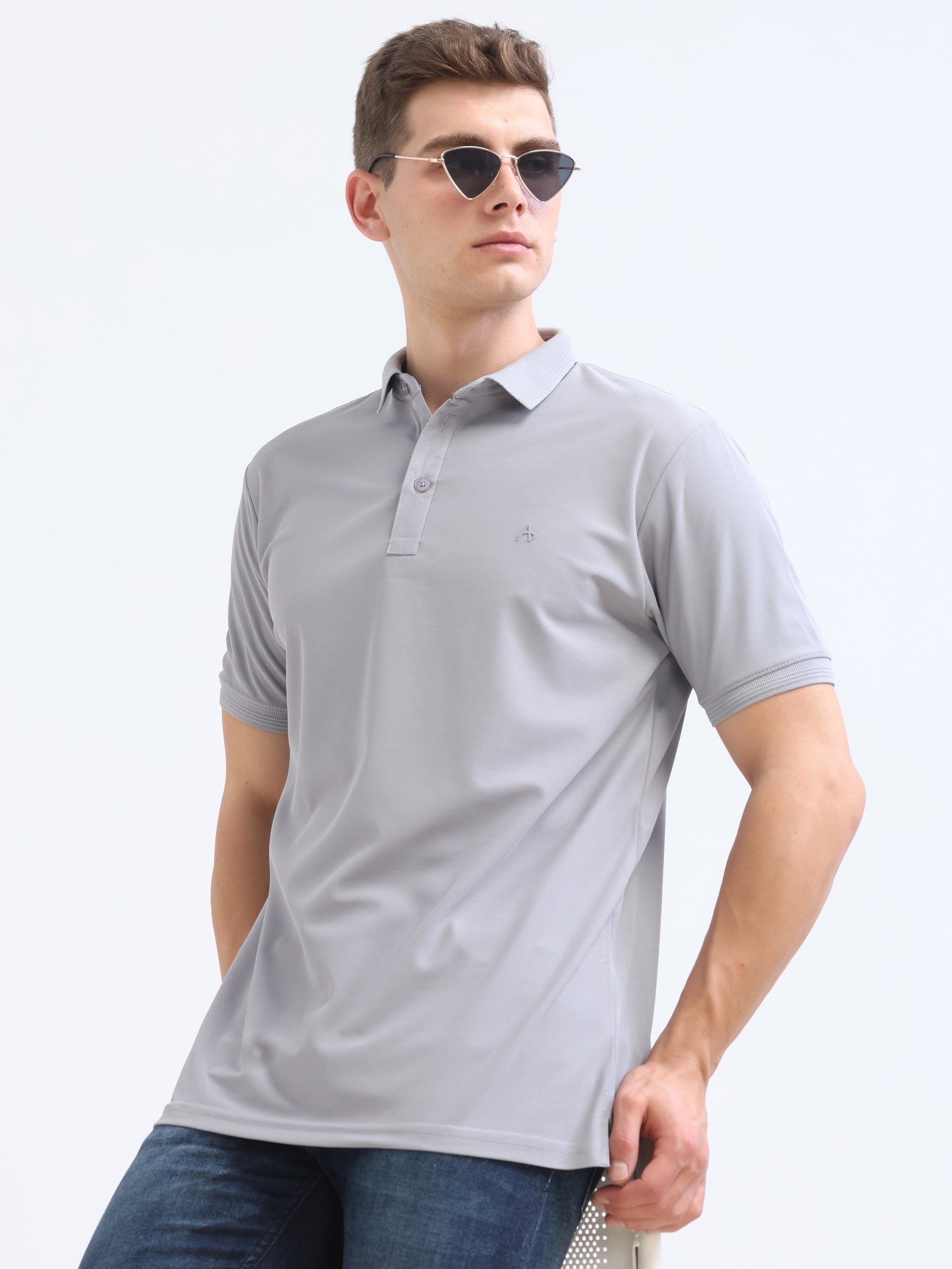 lt Grey Solid Polo Tshirt