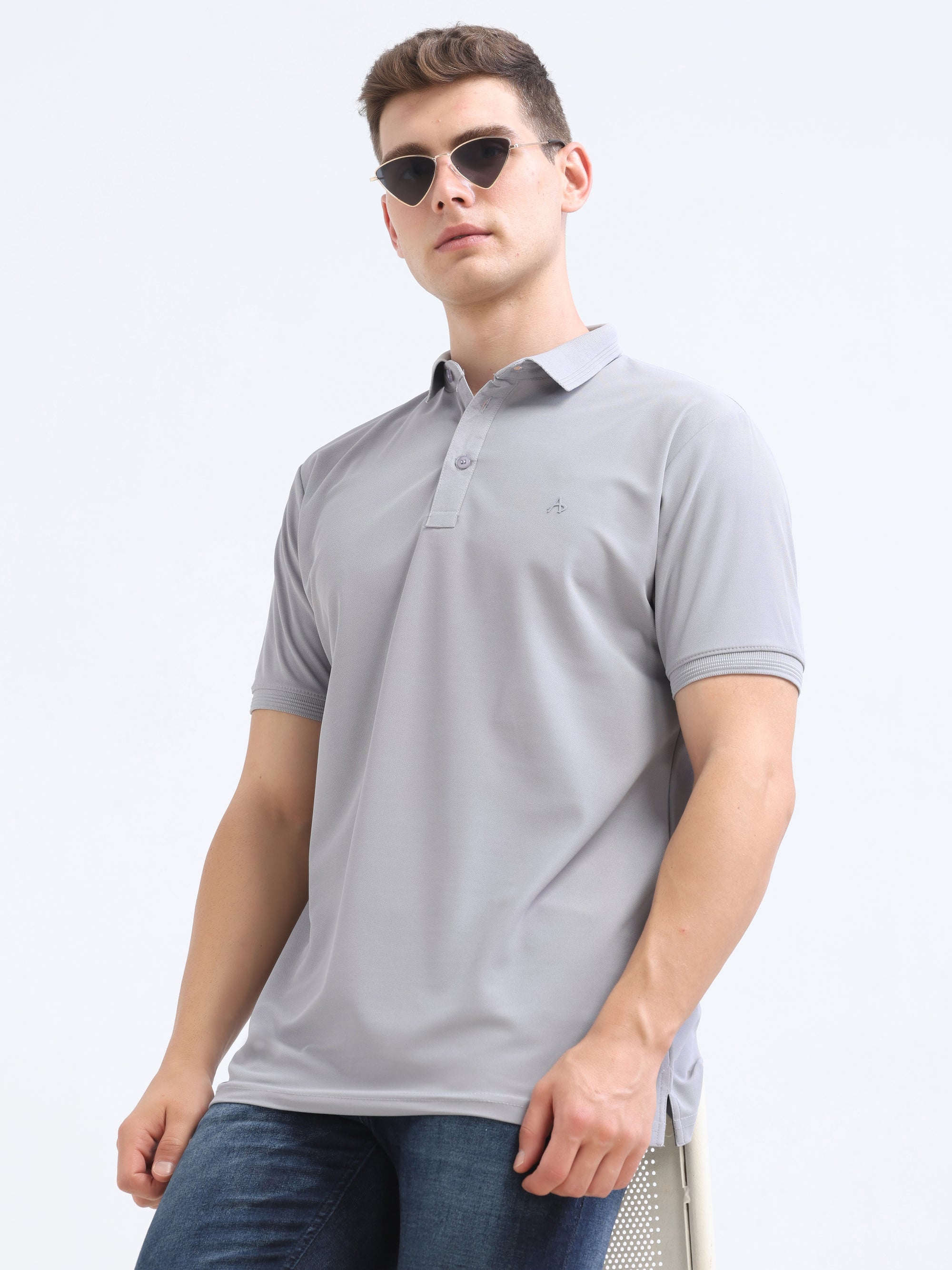 lt Grey Solid Polo Tshirt