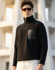 Zipper High Neck Black Full Sleeve Sweatshirt