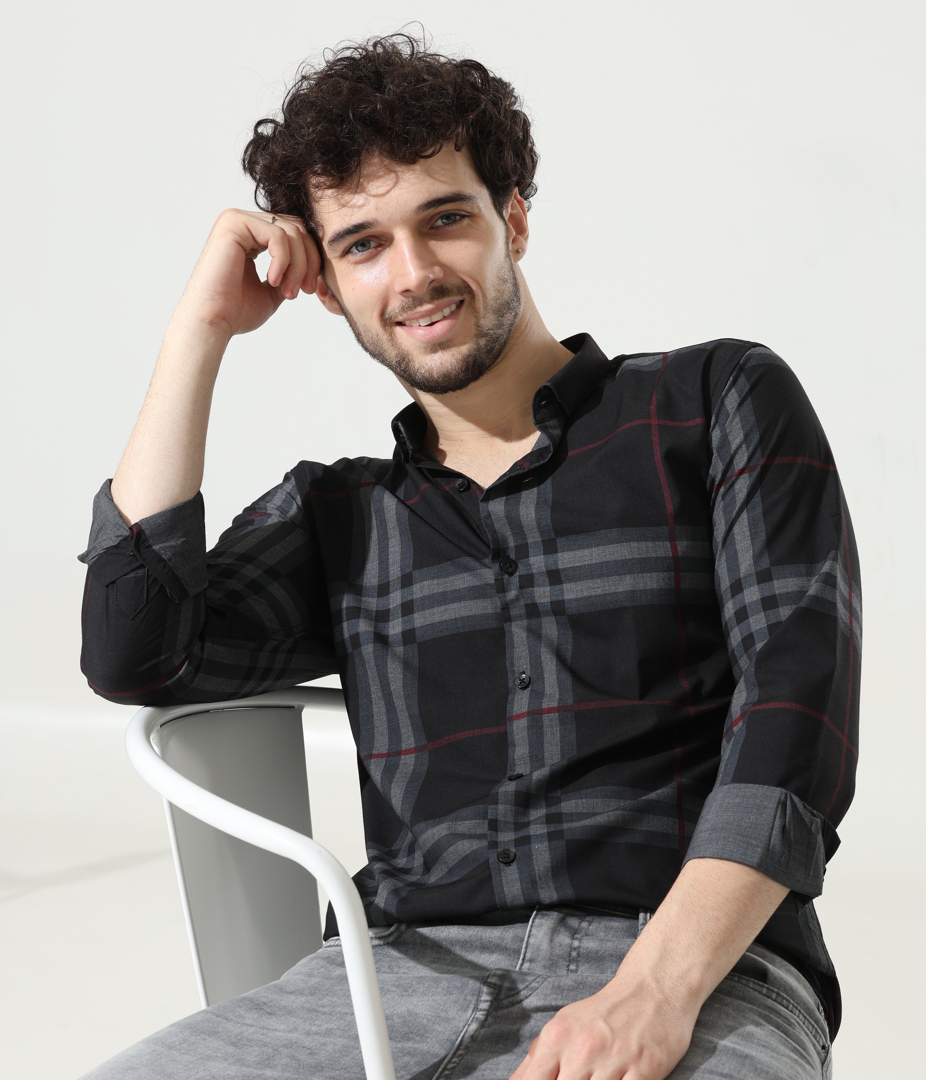 Black Shirt with Petite Red Stripes