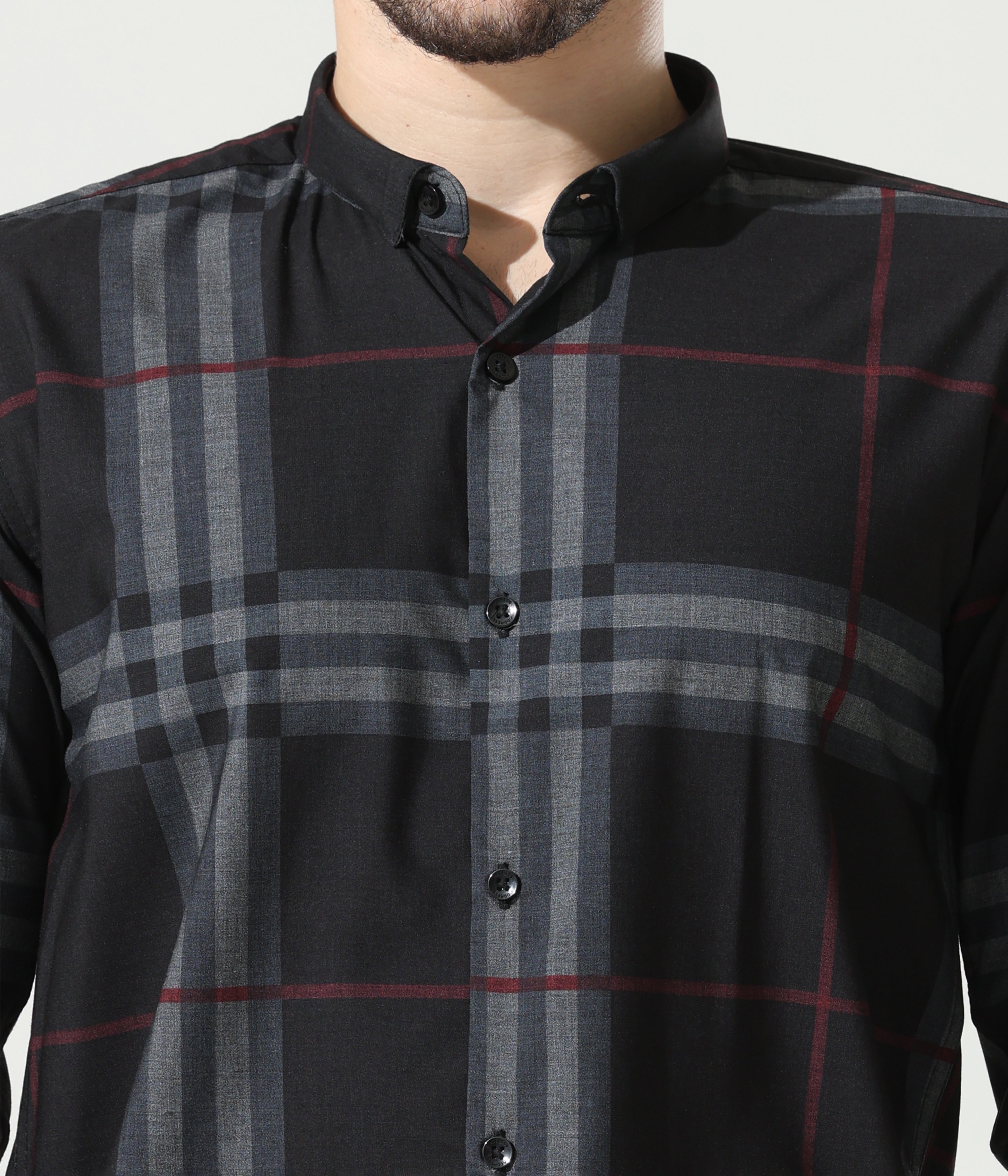 Black Shirt with Petite Red Stripes