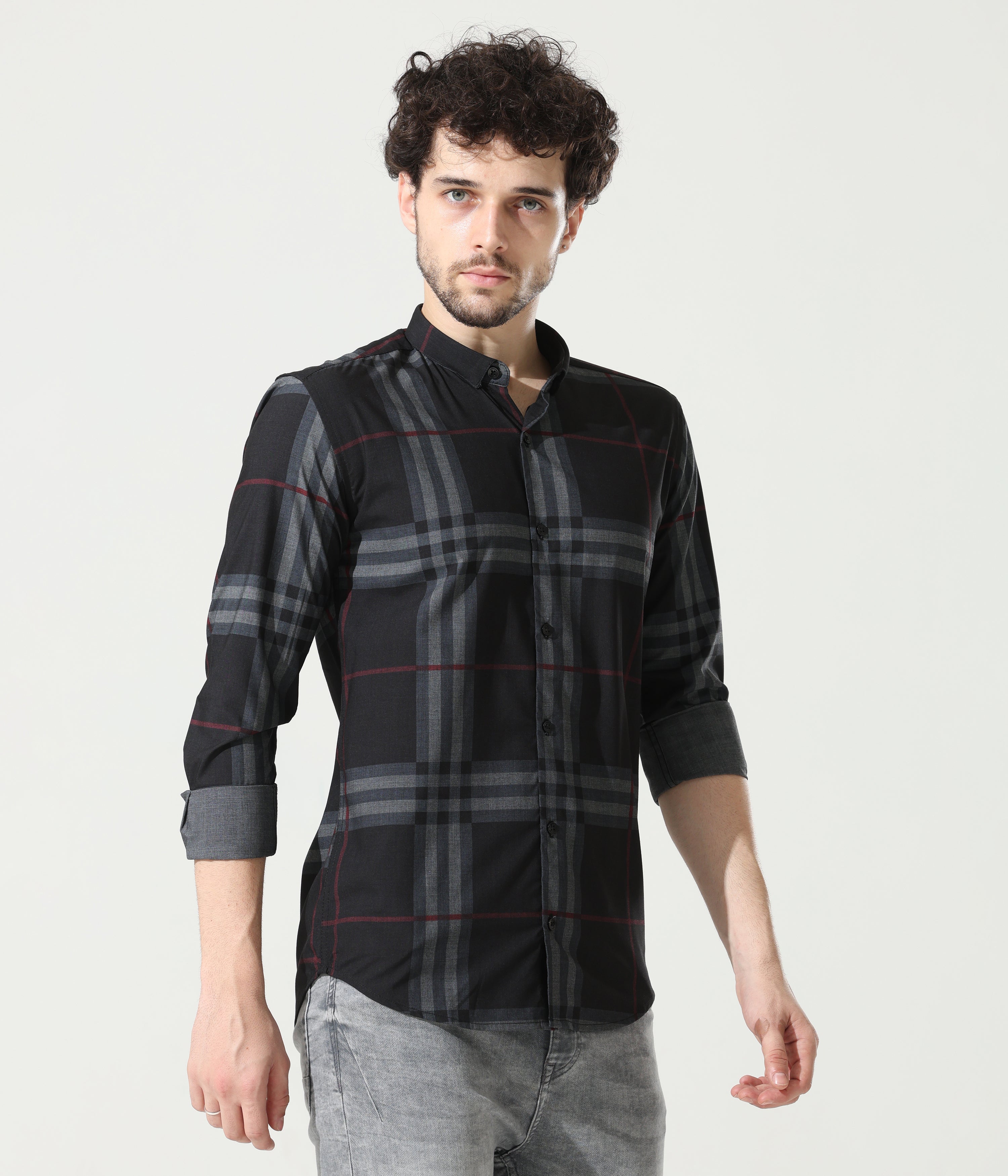 Black Shirt with Petite Red Stripes