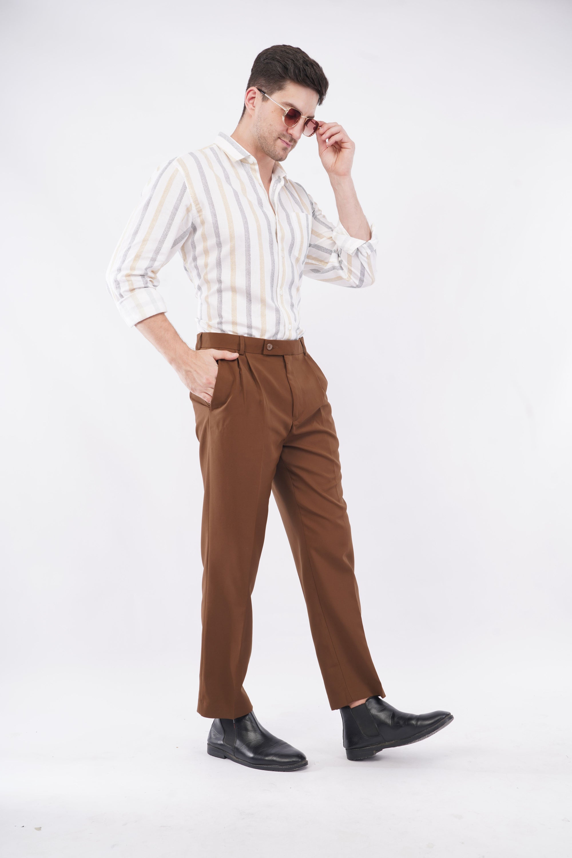 Korean 2 Pleat Brown Formal Pants