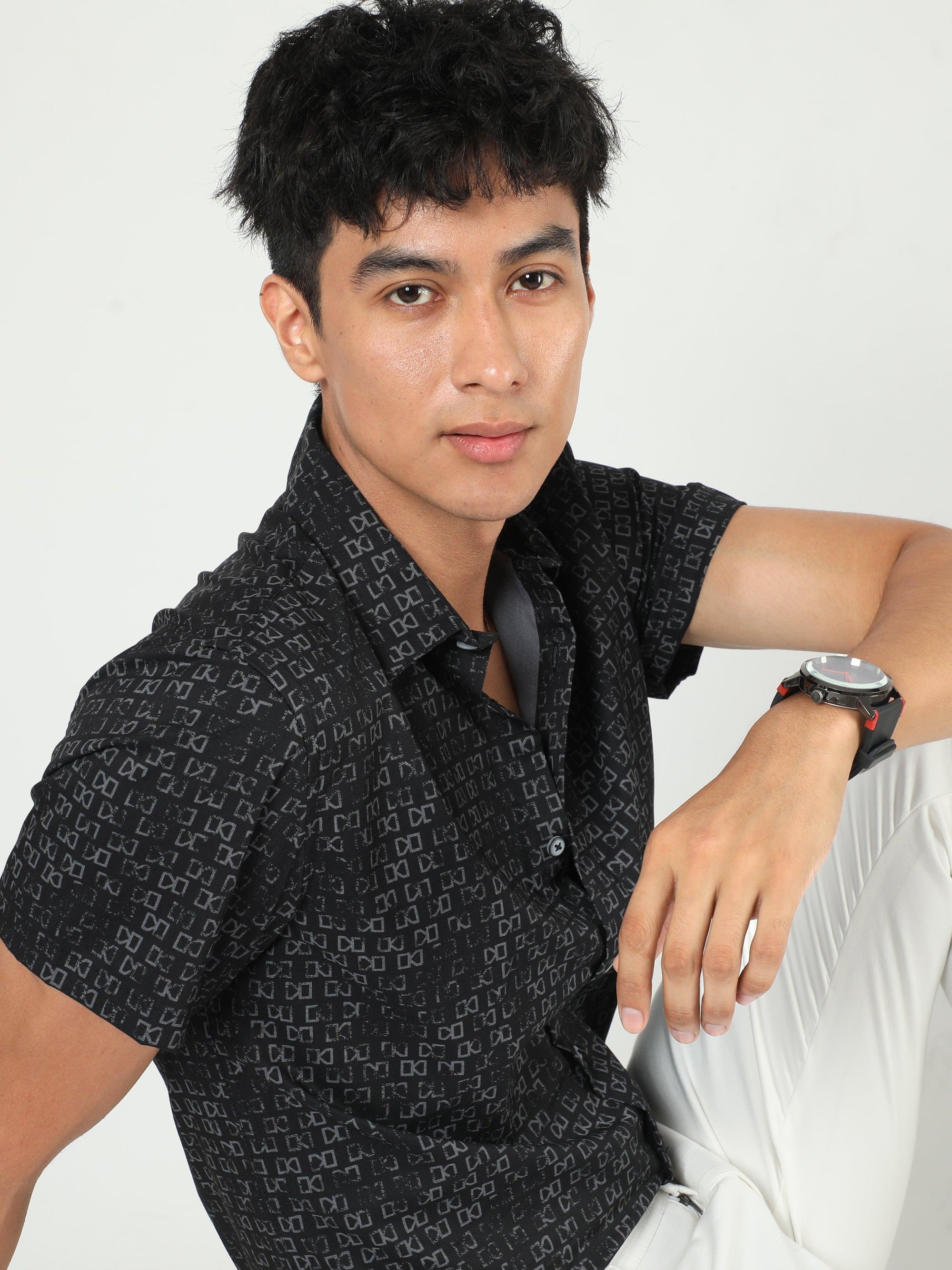 Chiton Black Printed Shirts