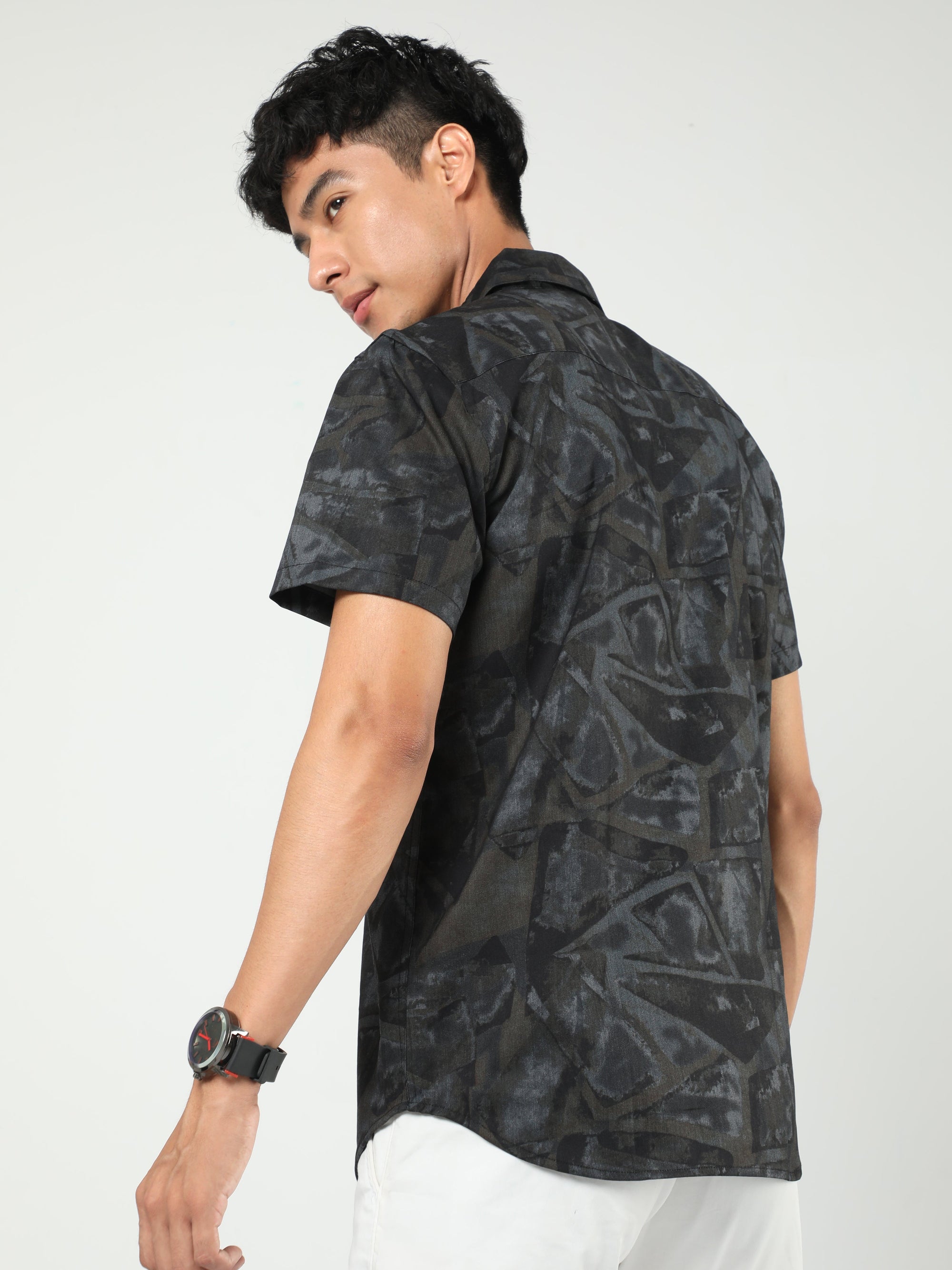 Chiton Misty Grey Printed Shirts