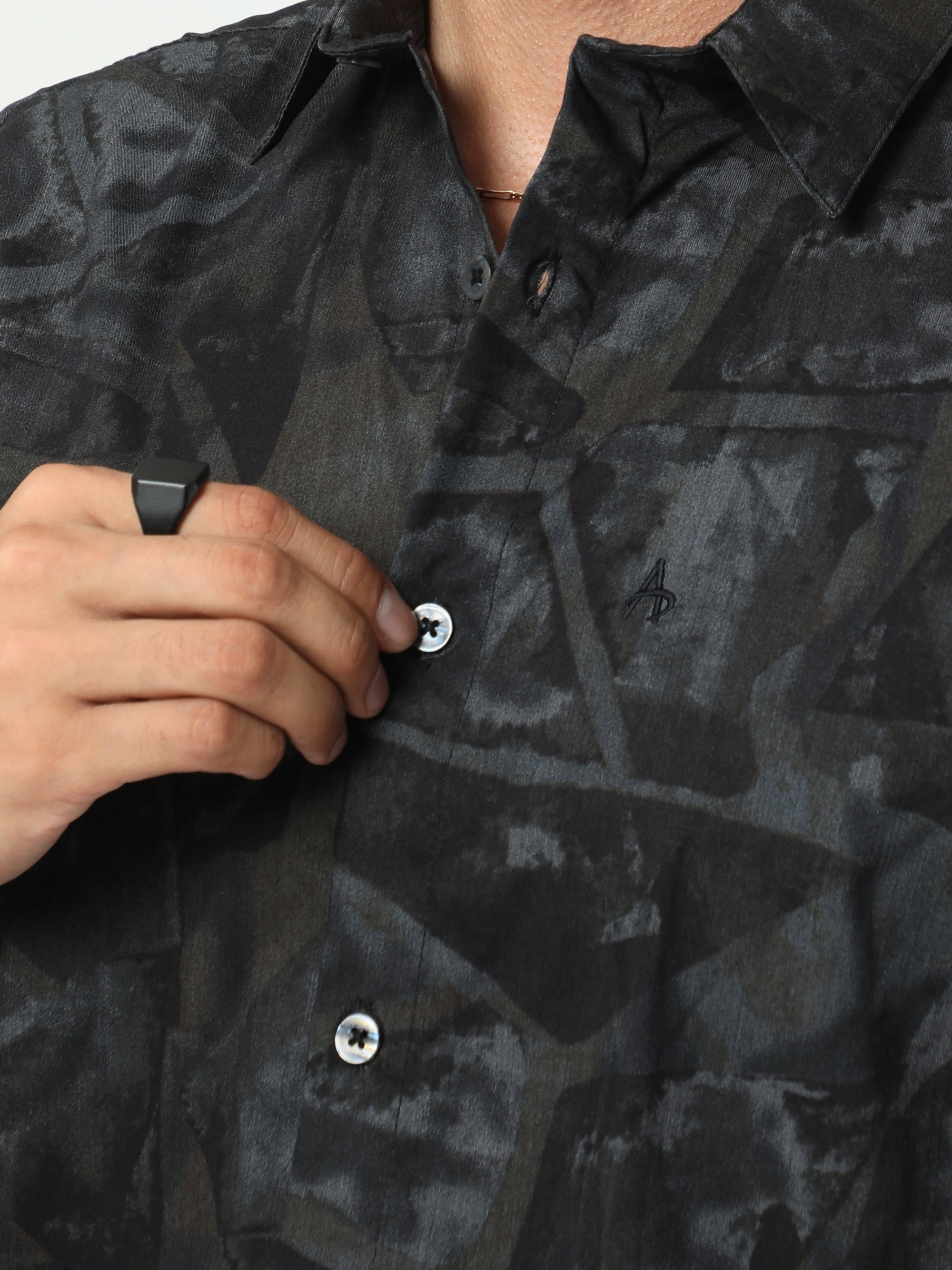 Chiton Misty Grey Printed Shirts