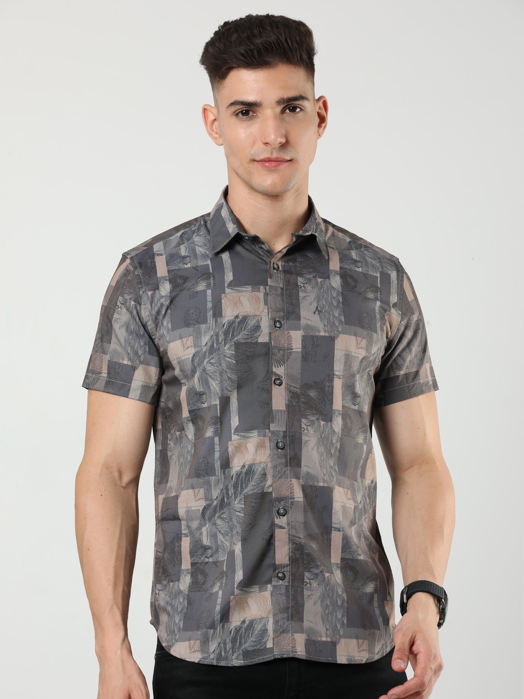 Chiton Mocha Brown Print Shirts