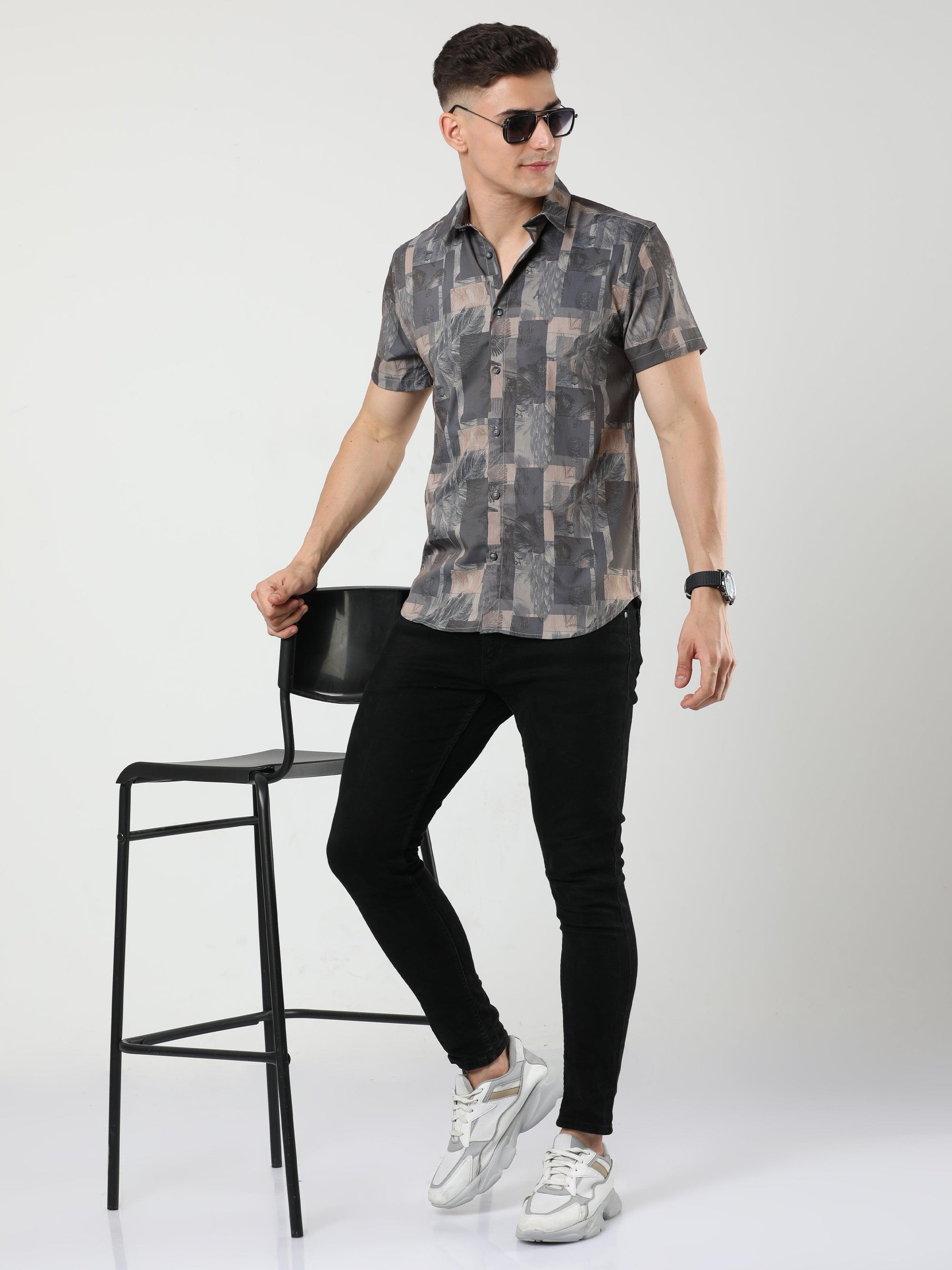 Chiton Mocha Brown Print Shirts