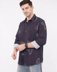 Floral Print Relaxed Fit Full Sleeve Navy Blue Shirt