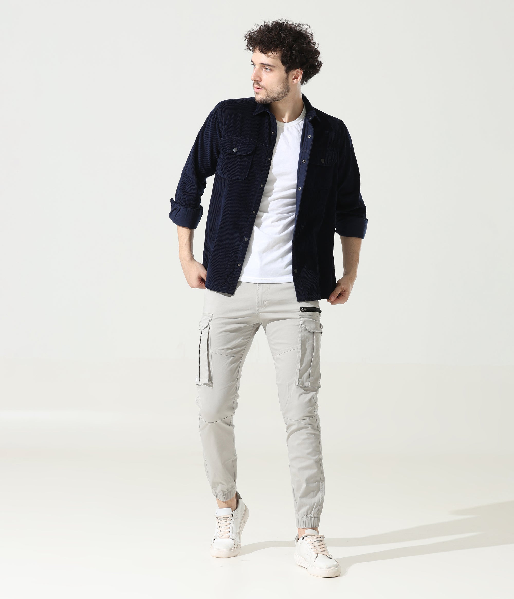 Navy Blue Versatile Dual-Pocket Shirt