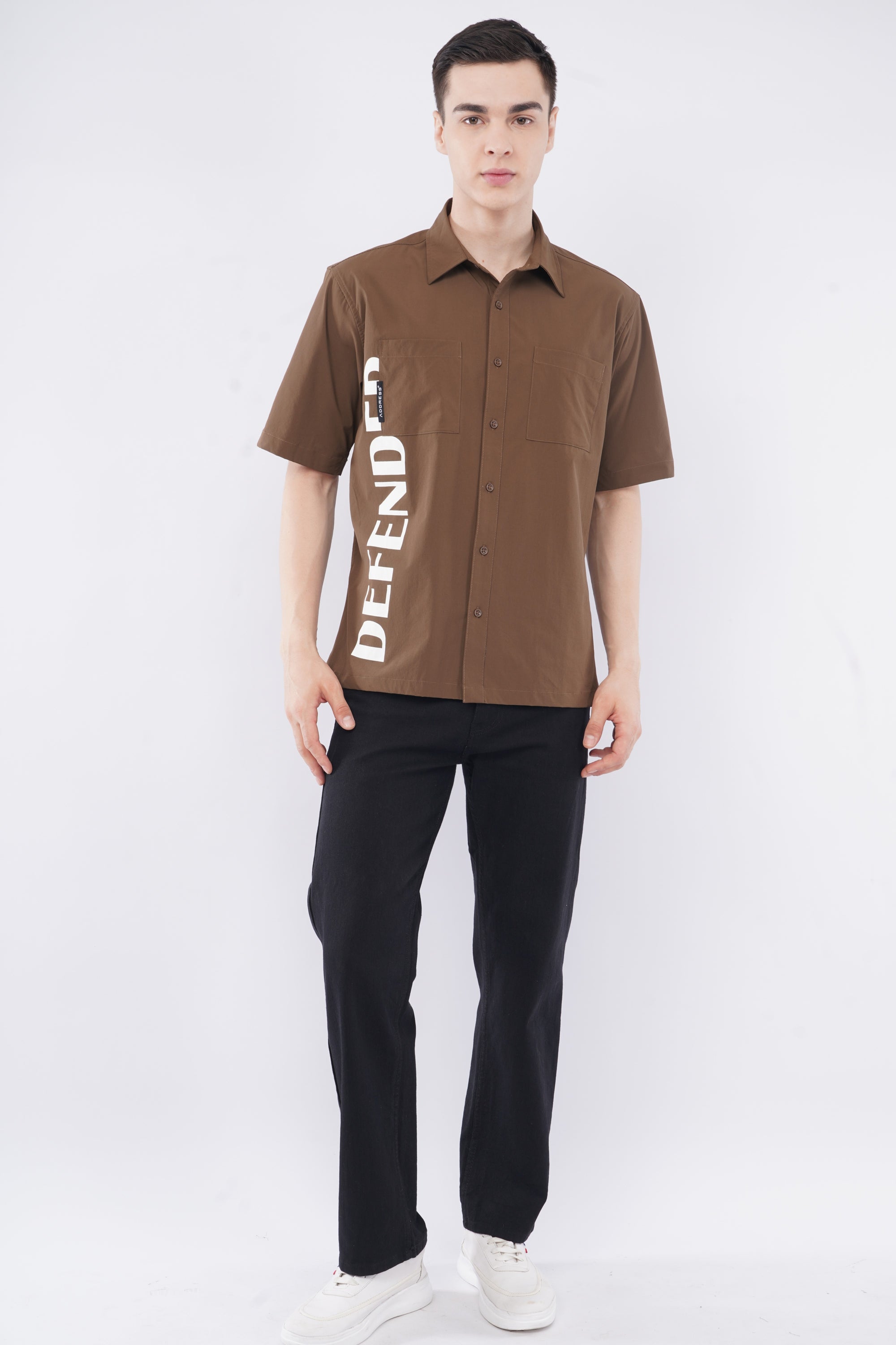 Half Sleeve Over Hanging Brown Printed Shirt