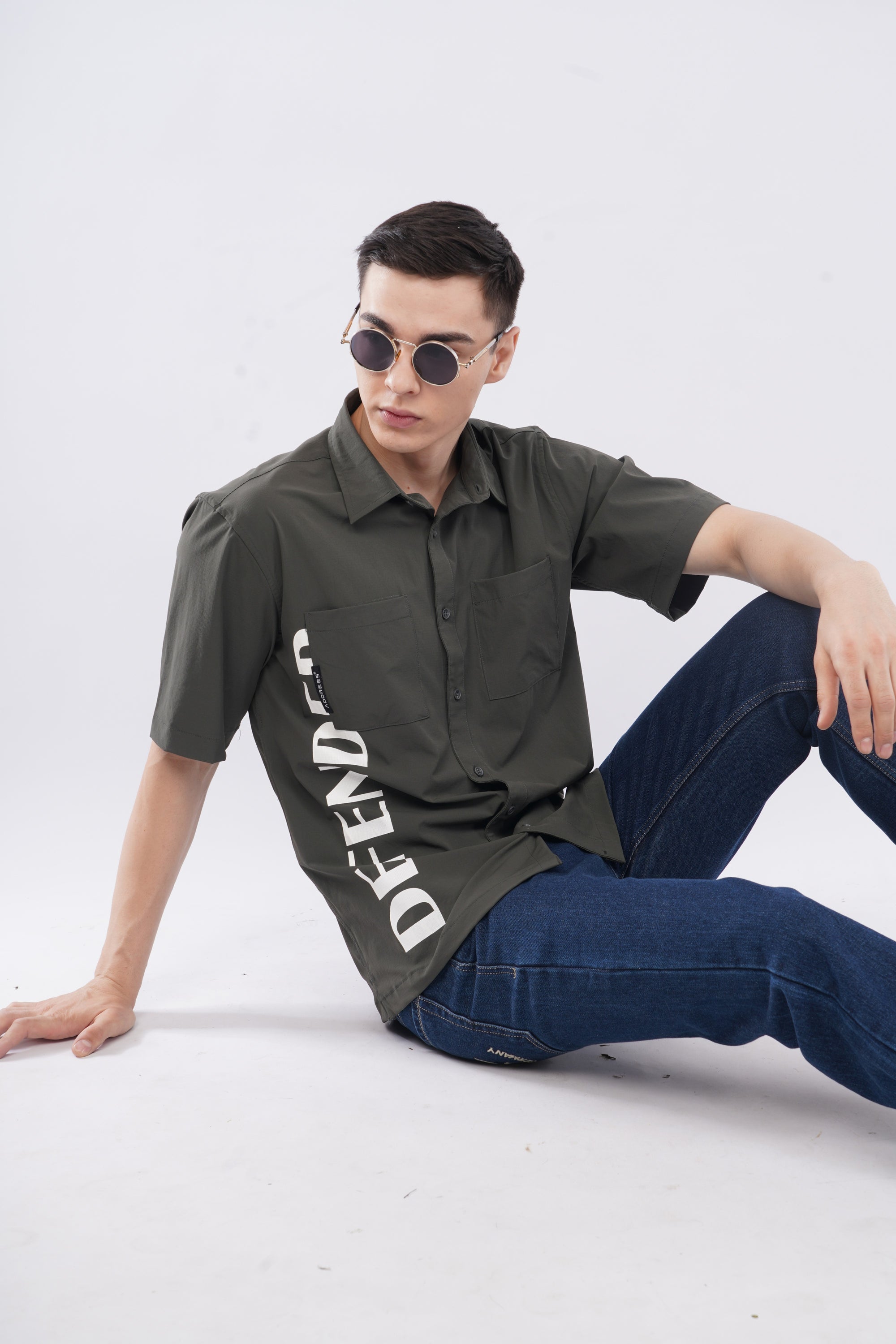 Half Sleeve Over Hanging Olive Shirt
