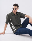 Half Sleeve Over Hanging Olive Shirt