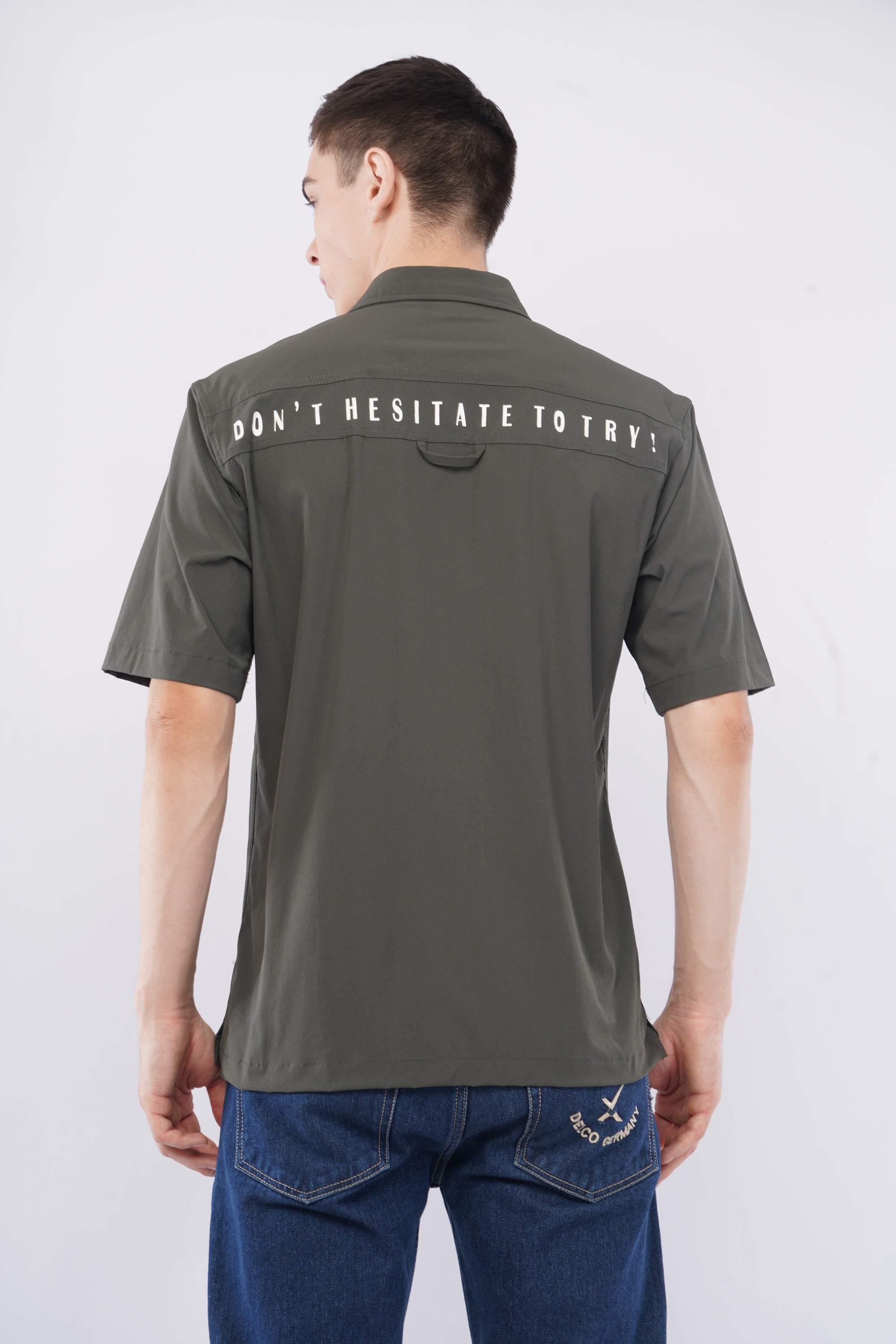 Half Sleeve Over Hanging Olive Shirt