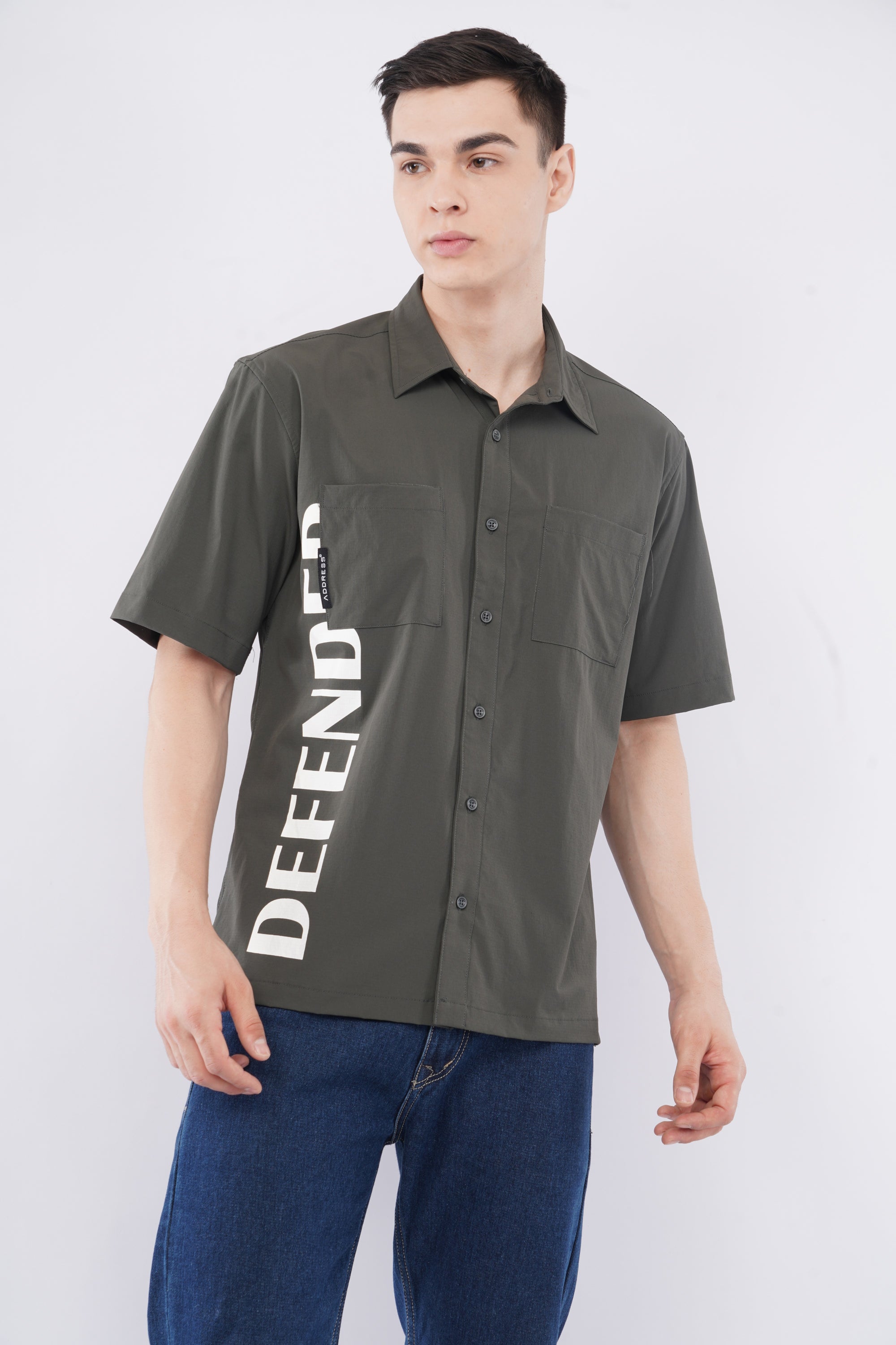 Half Sleeve Over Hanging Olive Shirt