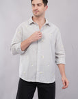 Striped Blue Floral Embroidery Relaxed Fit Full Sleeve Shirt