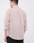 Striped Red Floral Embroidery Relaxed Fit Full Sleeve Shirt