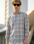 Relaxed Fit Ash Grey Full Sleeve Check Shirt