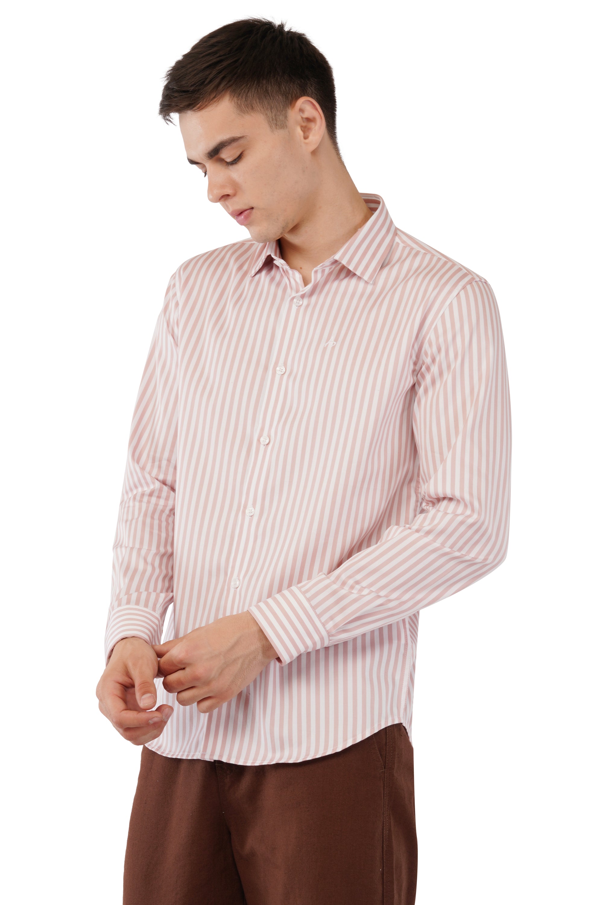 Supima Slim Fit Salmon Striped Shirt
