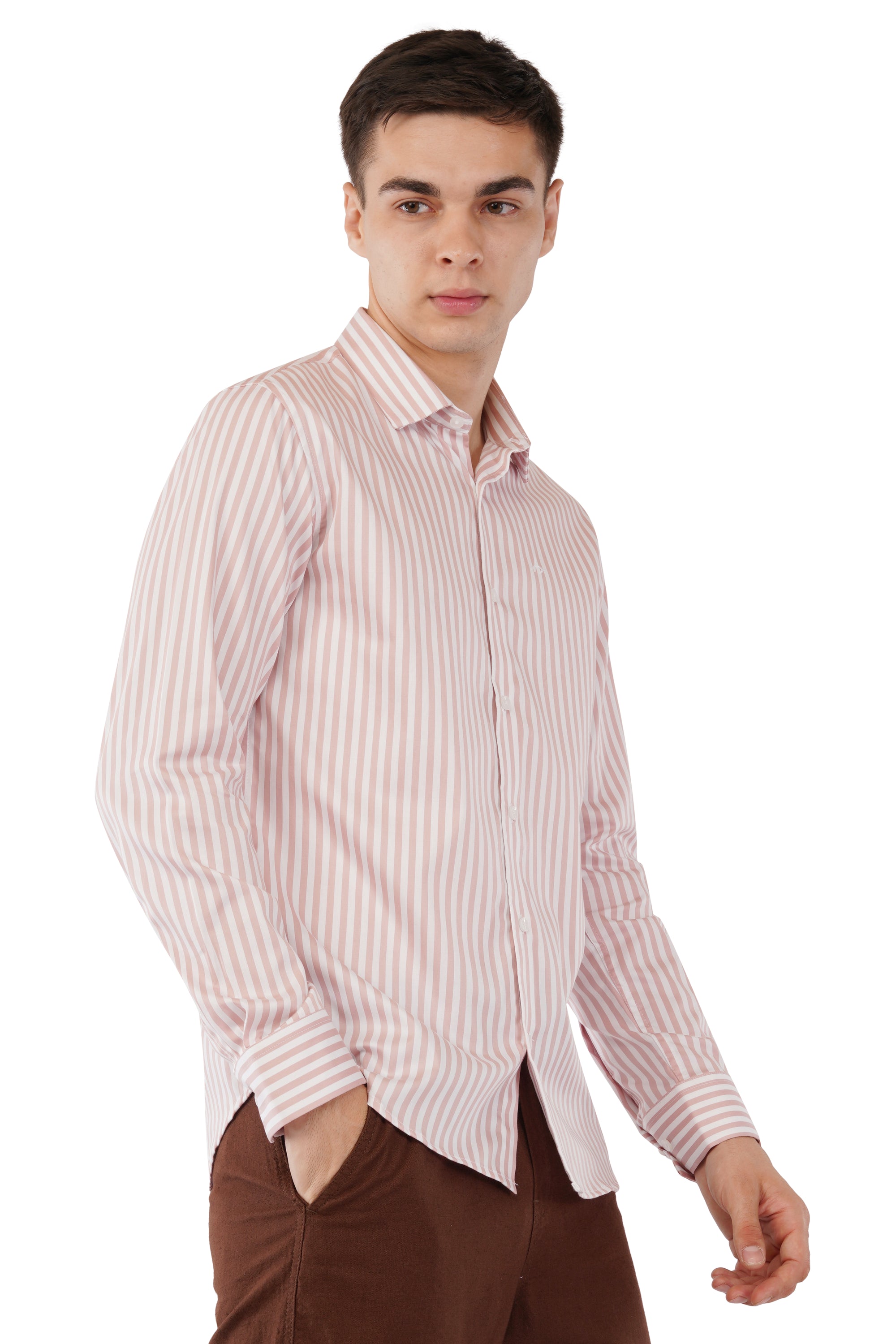 Supima Slim Fit Salmon Striped Shirt