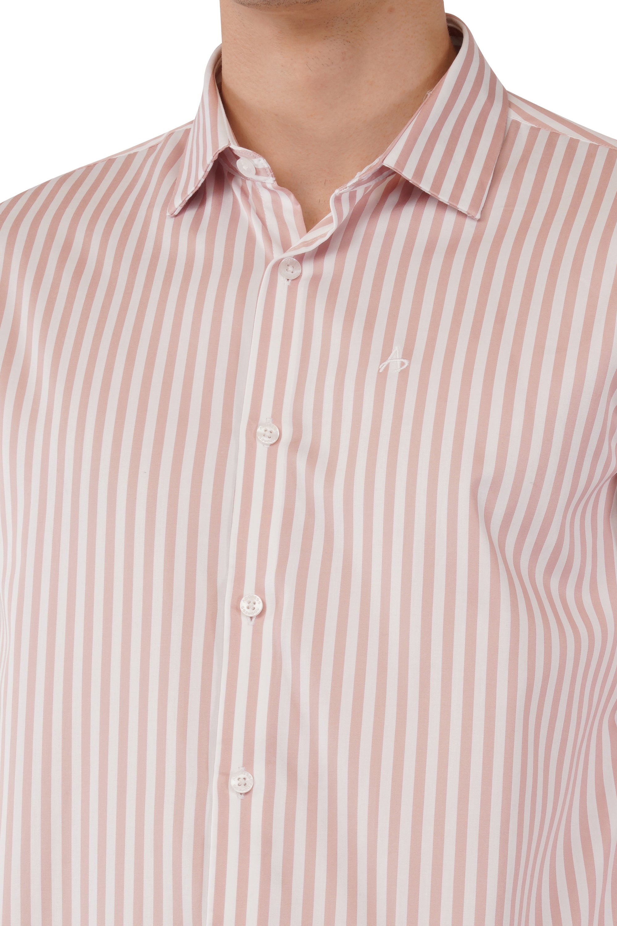 Supima Slim Fit Salmon Striped Shirt
