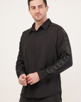 Black Wrinkle-Free Raglan Sleeve Regular Fit Shirt