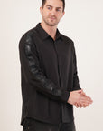 Black Wrinkle-Free Raglan Sleeve Regular Fit Shirt