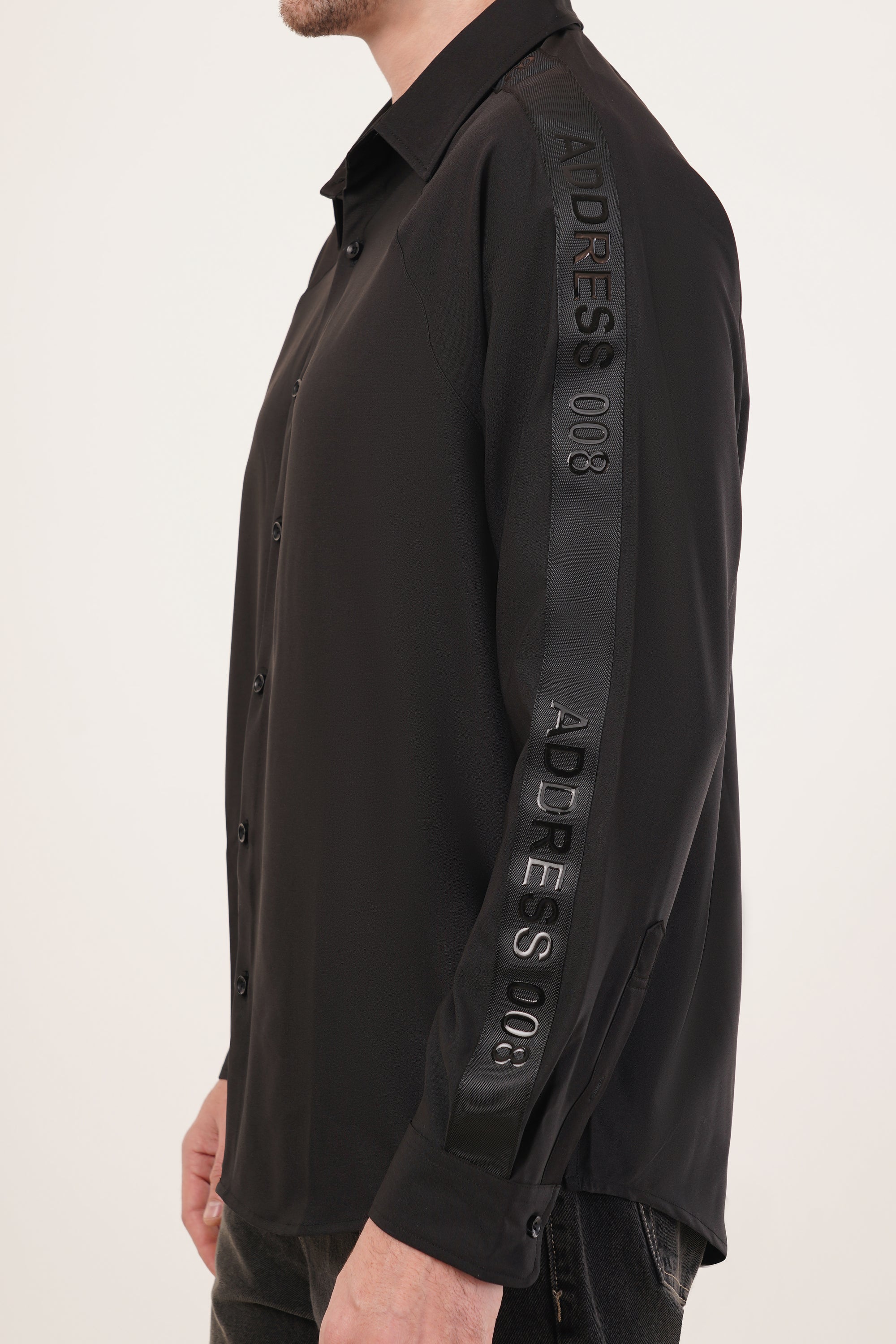 Black Wrinkle-Free Raglan Sleeve Regular Fit Shirt