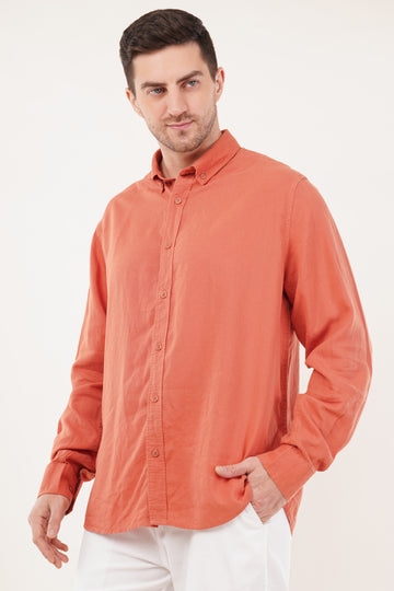 Linen Relaxed Fit Peach Orange Full-Sleeve Shirt – Address Apparels