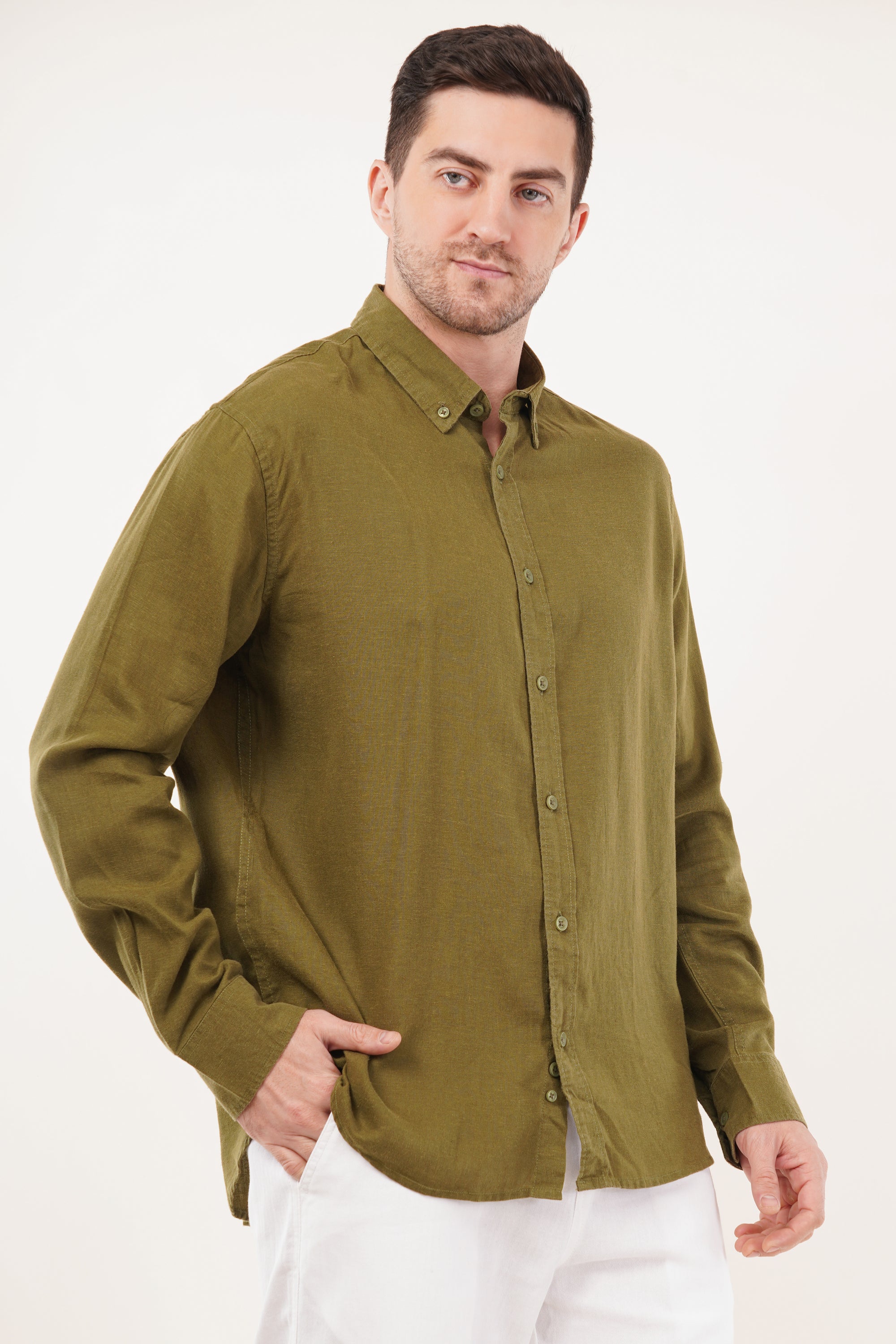 Linen Relaxed Fit Green Shirt