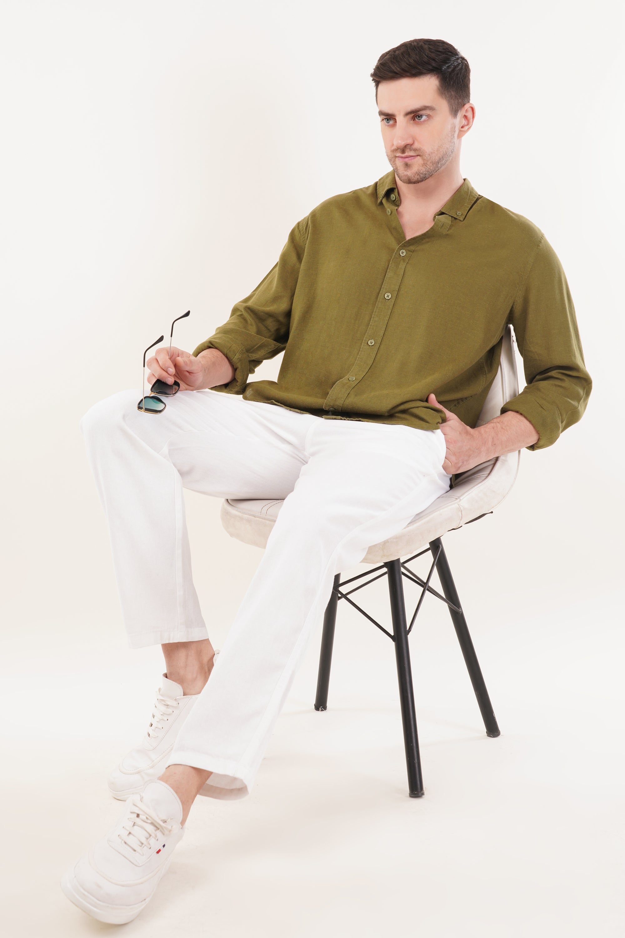 Linen Relaxed Fit Green Shirt